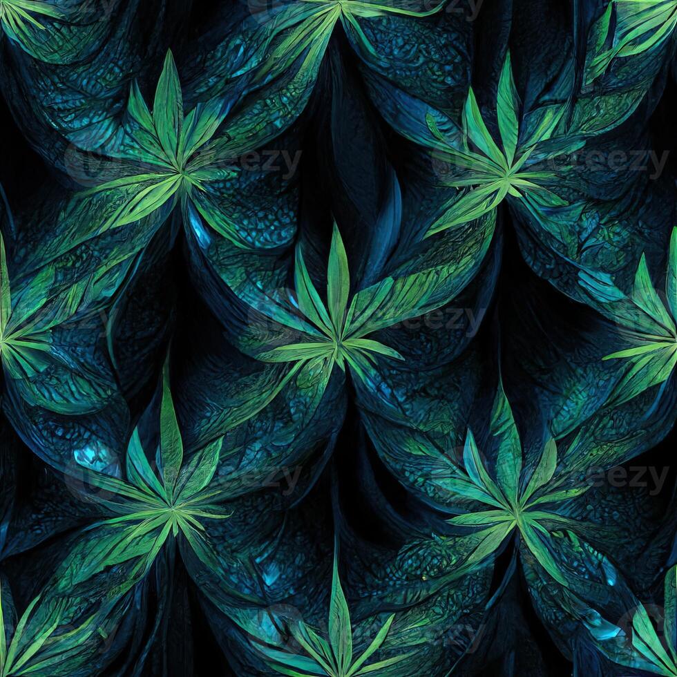 Abstract floral seamless backround with leaves of cannabis. Seamless pattern. 3D render. photo