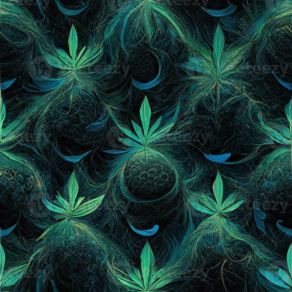 Abstract floral seamless backround with leaves of cannabis. Seamless pattern. 3D render. photo