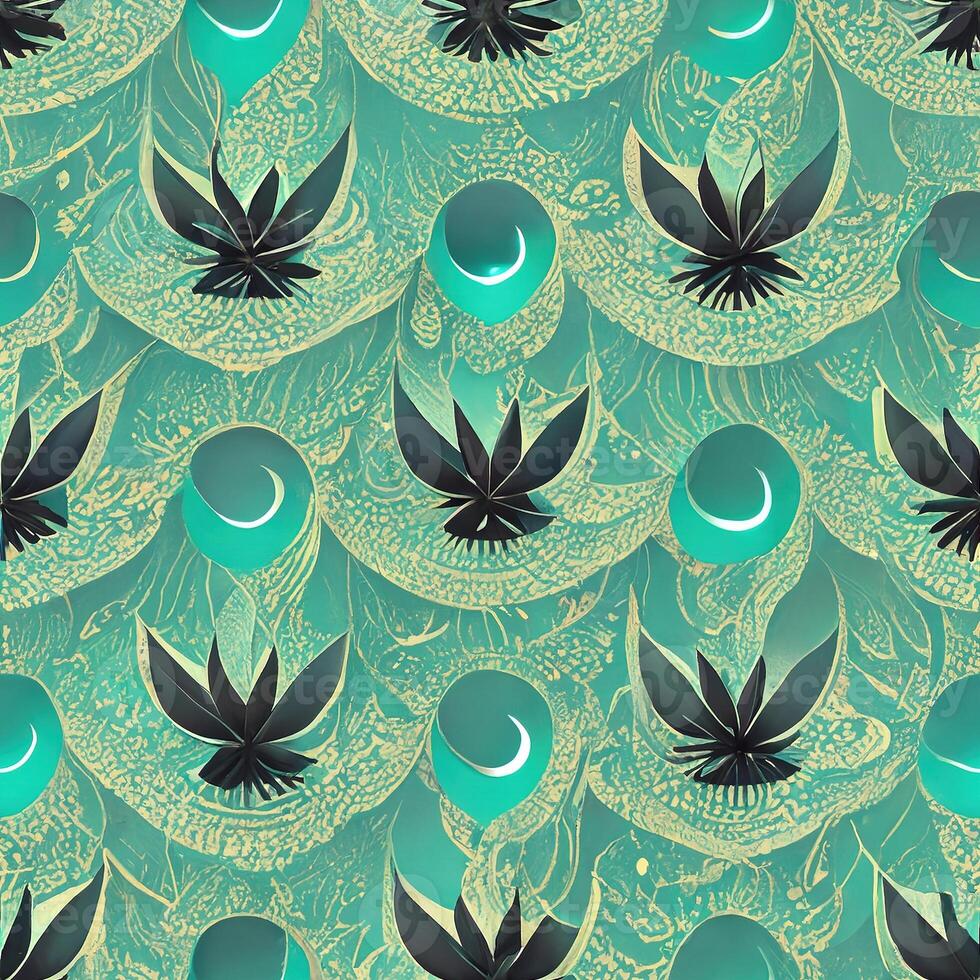 Abstract floral seamless backround with leaves of cannabis. Seamless pattern. 3D render. photo