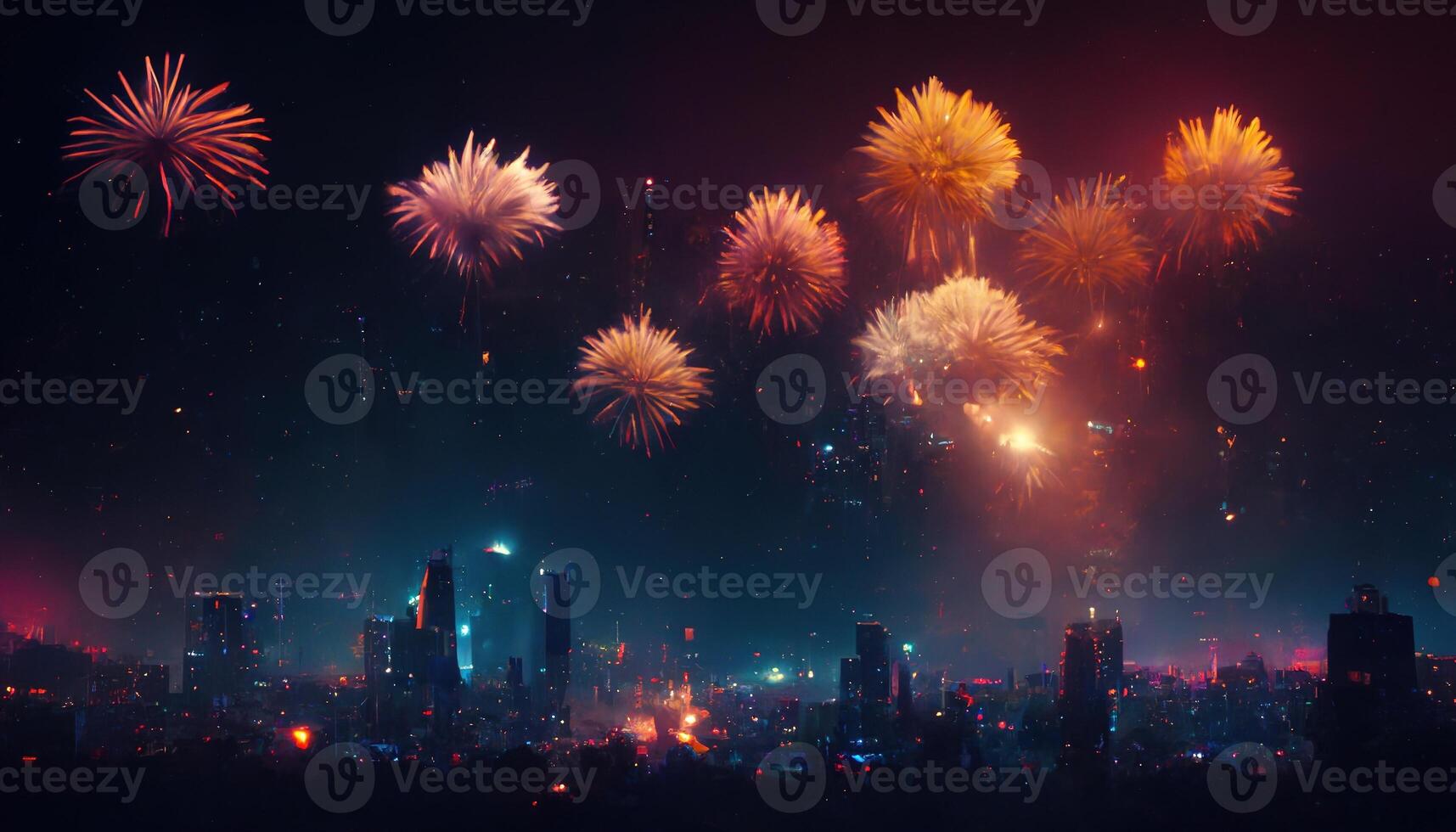 Fireworks over the night city photo