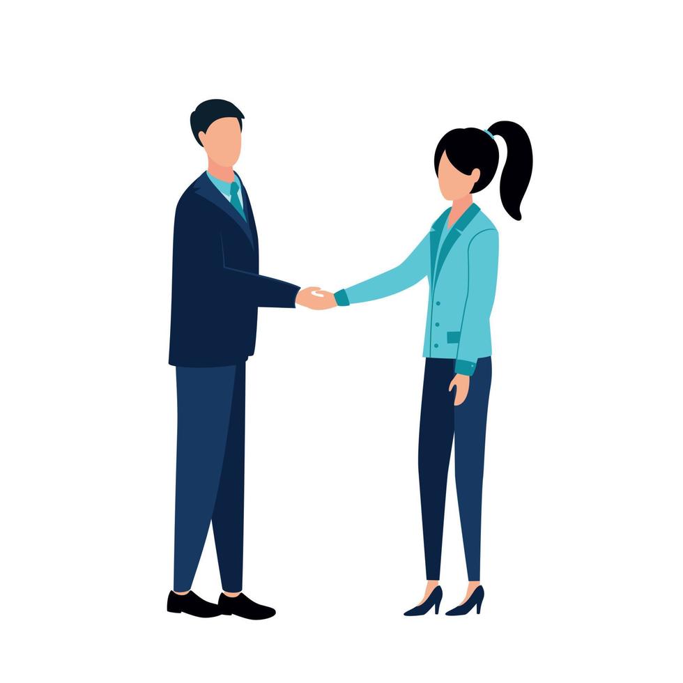 Vector illustration of a man and a woman shaking hands. Handshake of people.