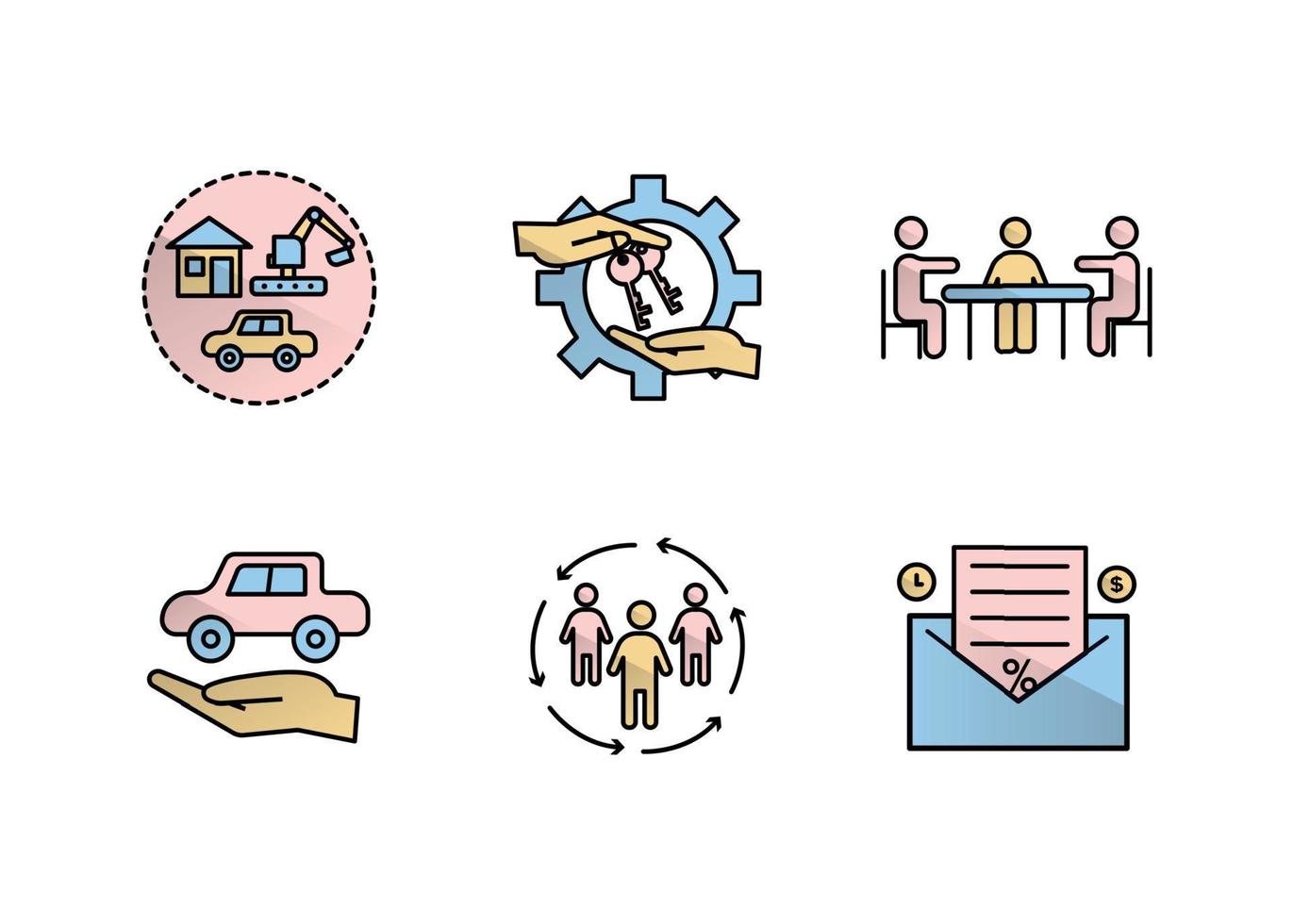 Vector finance illustration. Leasing, factoring icons set.