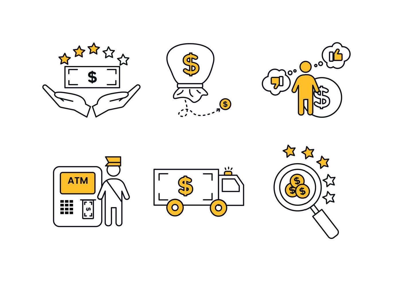 finanzas. vector ilustración conjunto de íconos clasificación servicios, recopilación.