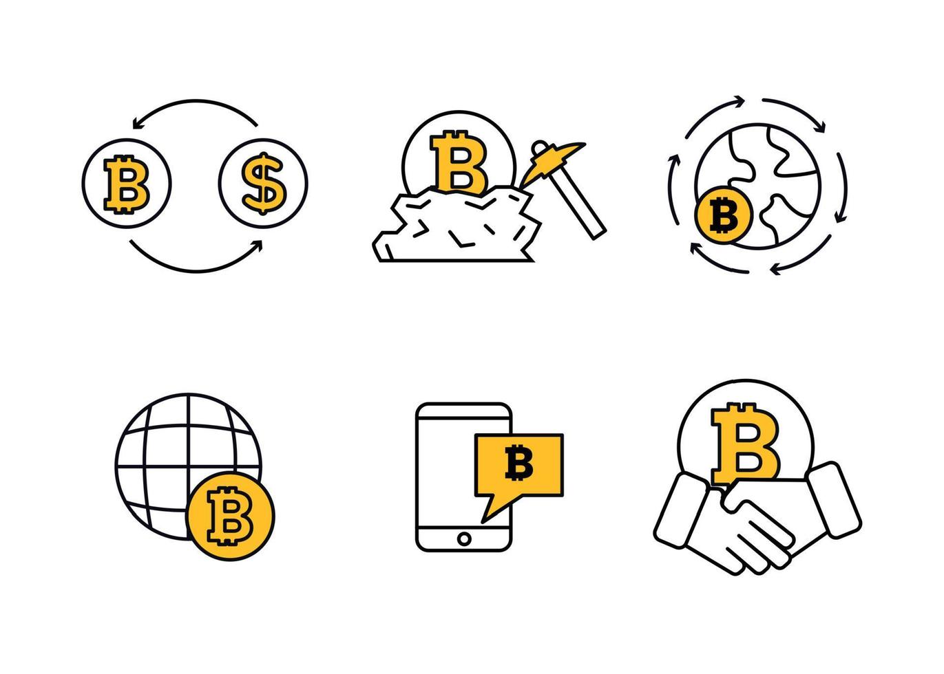 Finance. Vector illustration set of icons of cryptocurrency mining