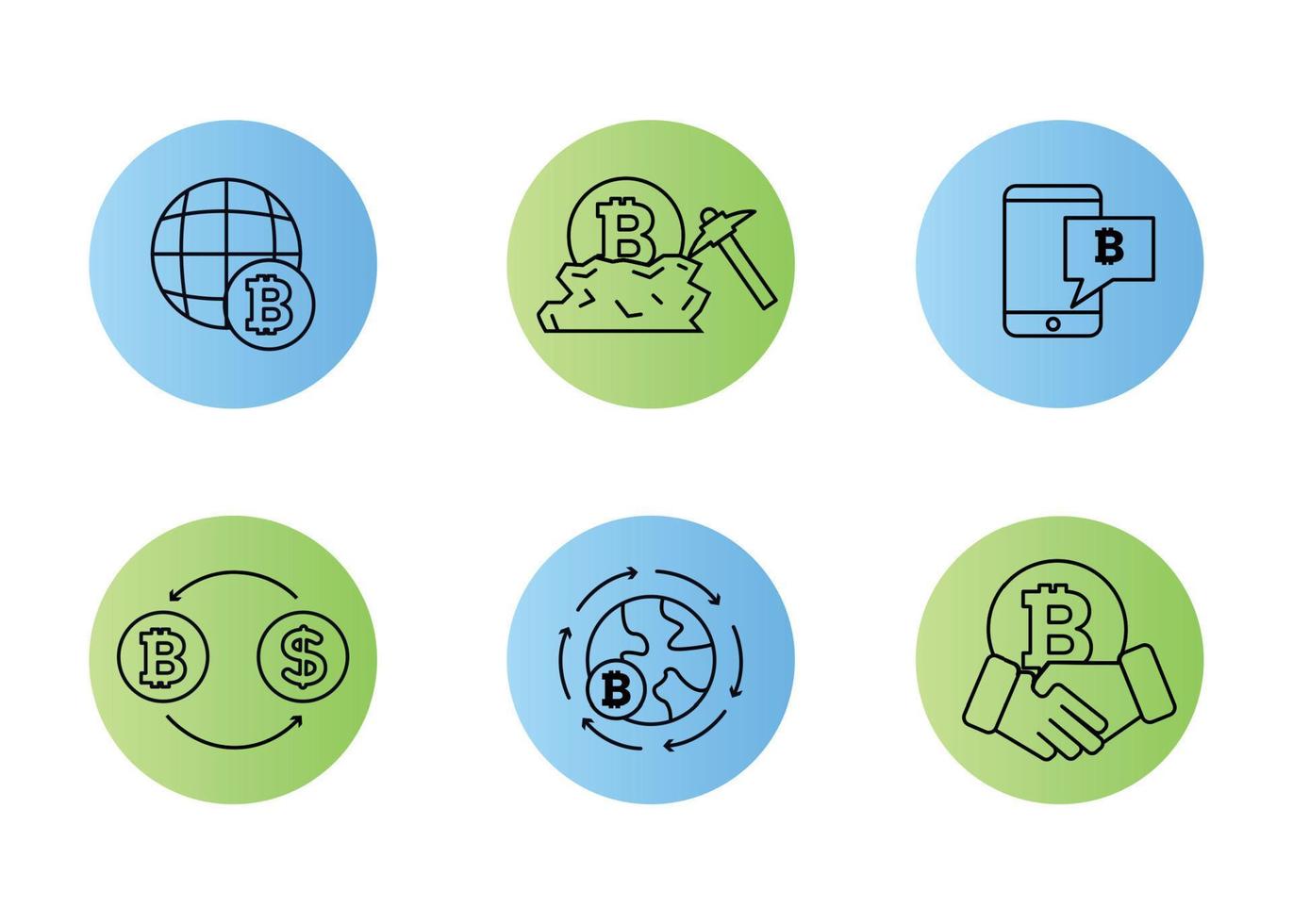 Finance. Vector illustration set of icons of cryptocurrency mining