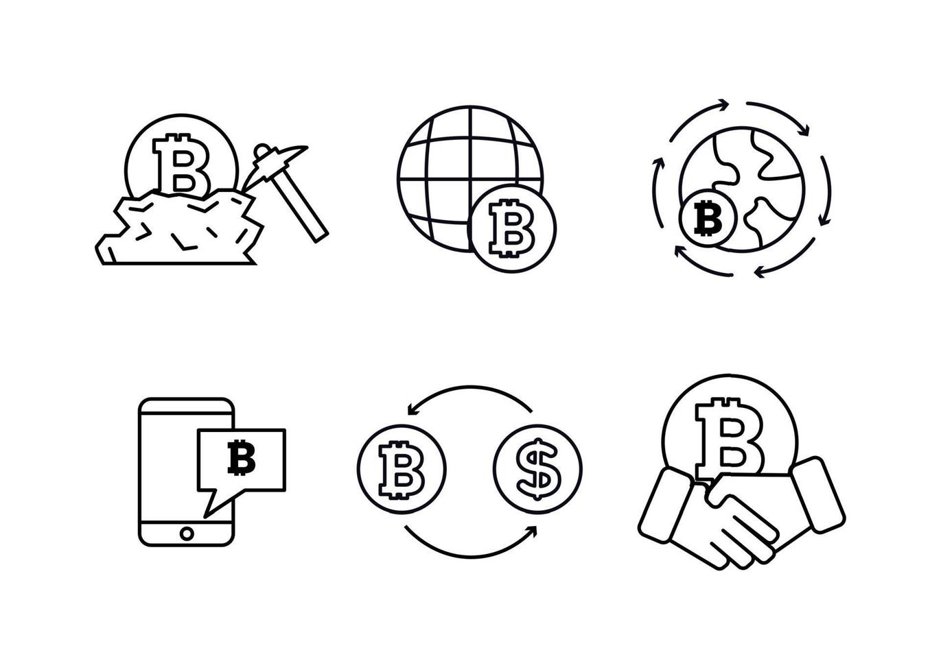 Finance. Vector illustration set of icons of cryptocurrency mining