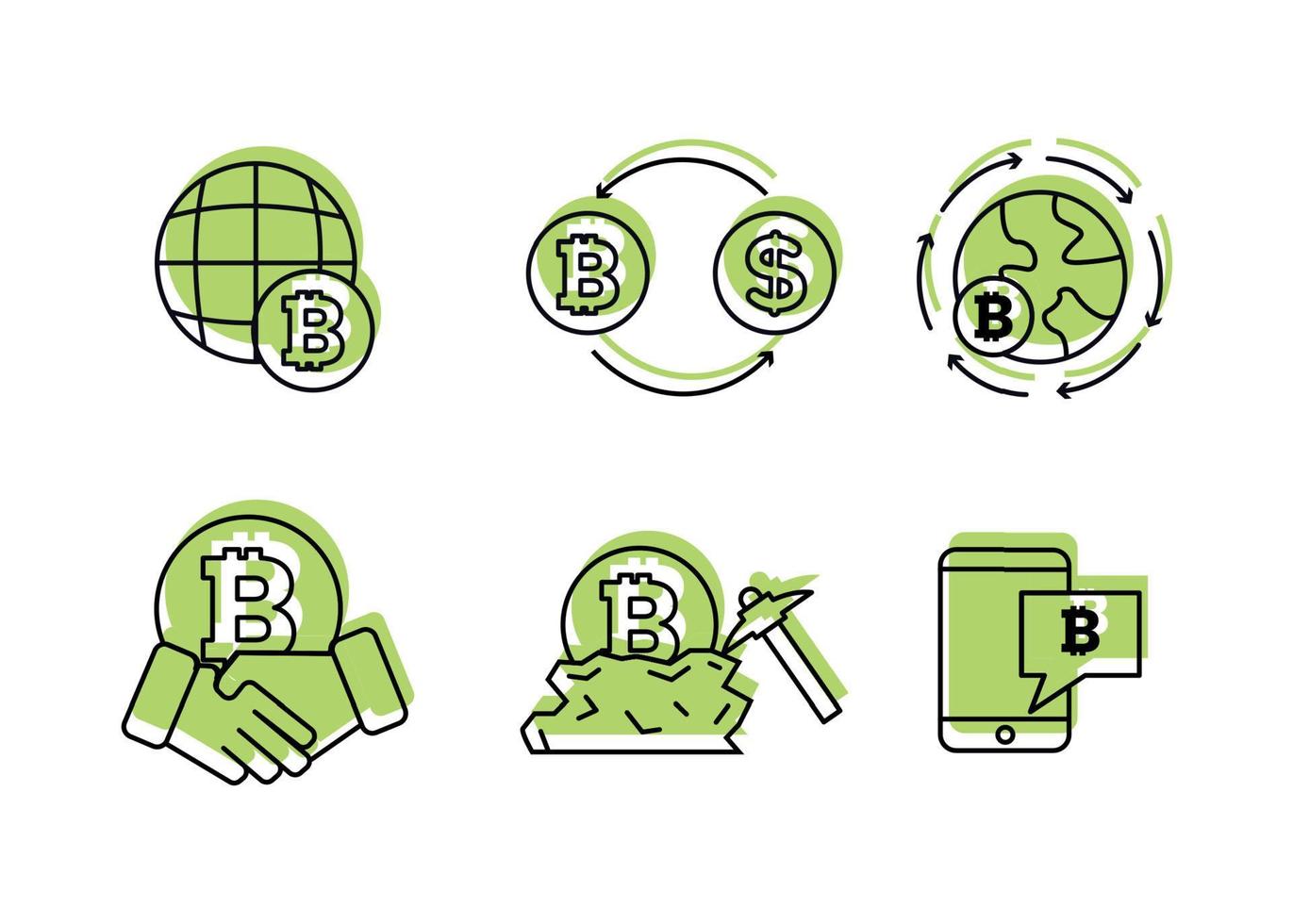 Finance. Vector illustration set of icons of cryptocurrency mining