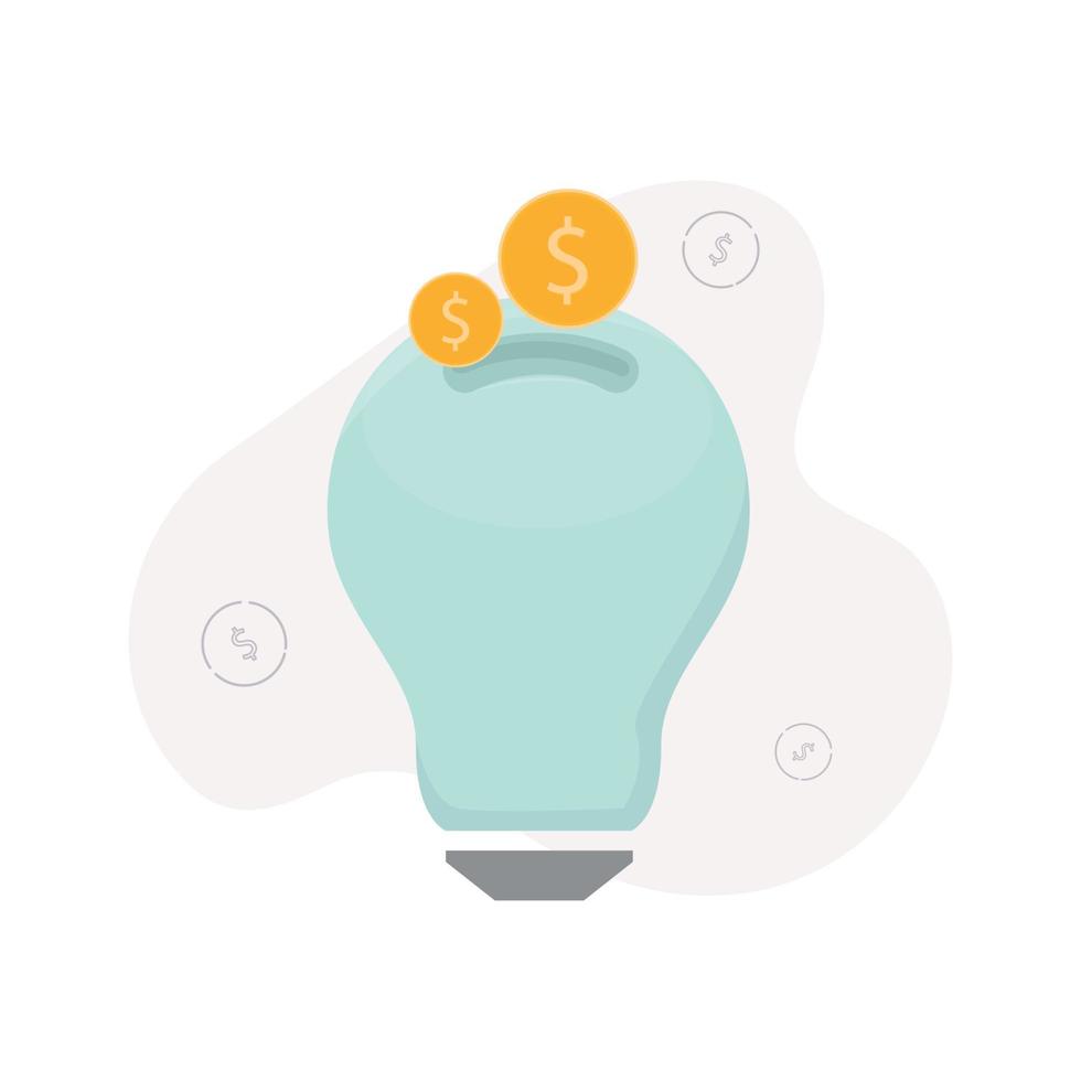 Venture capital. Illustration of a light bulb with coins above it, on a background of a dollar sign vector