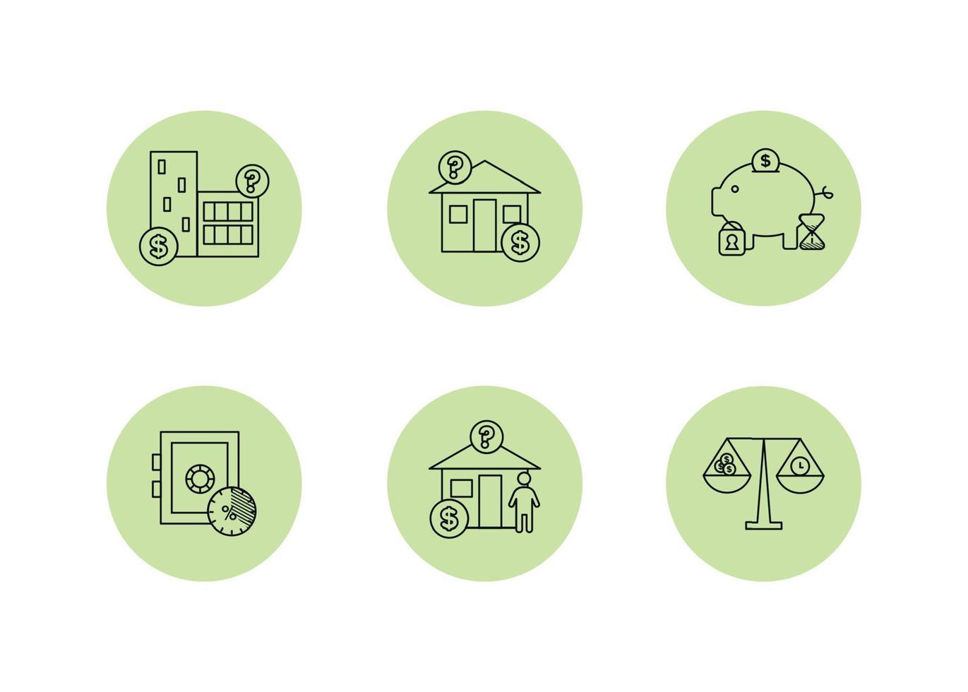 Finance. Vector illustration set of depository services icons, property valuation