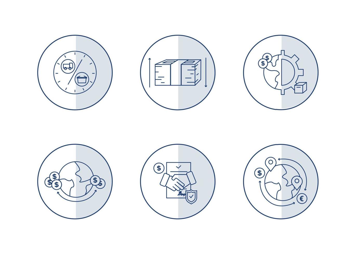 Vector finance illustration. Forfaiting icons set, money transfers