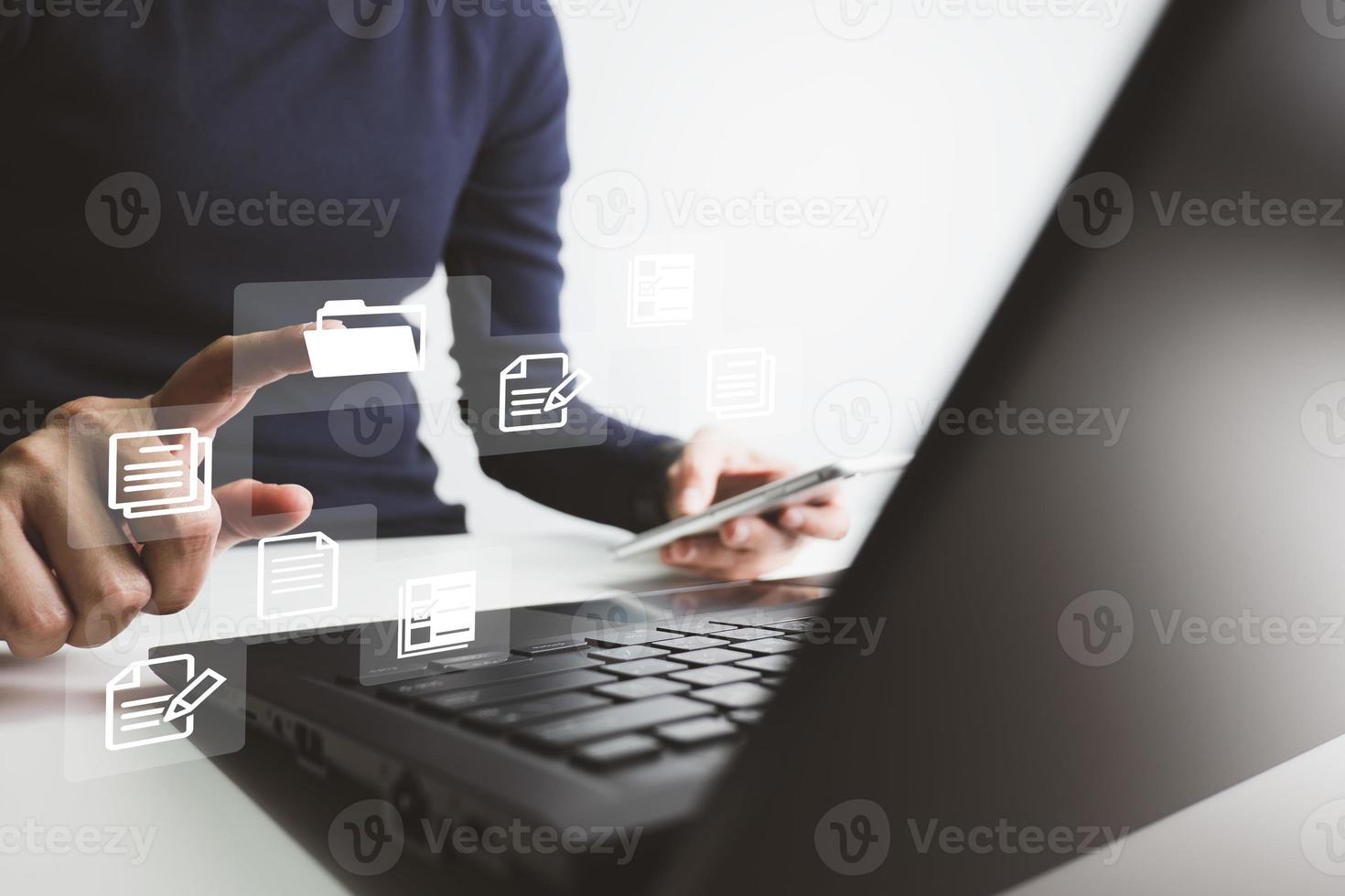 Document Management System DMS, Online document database management, Organization document Organized, automated processes to manage files, ERP enterprise efficient, business technology. photo