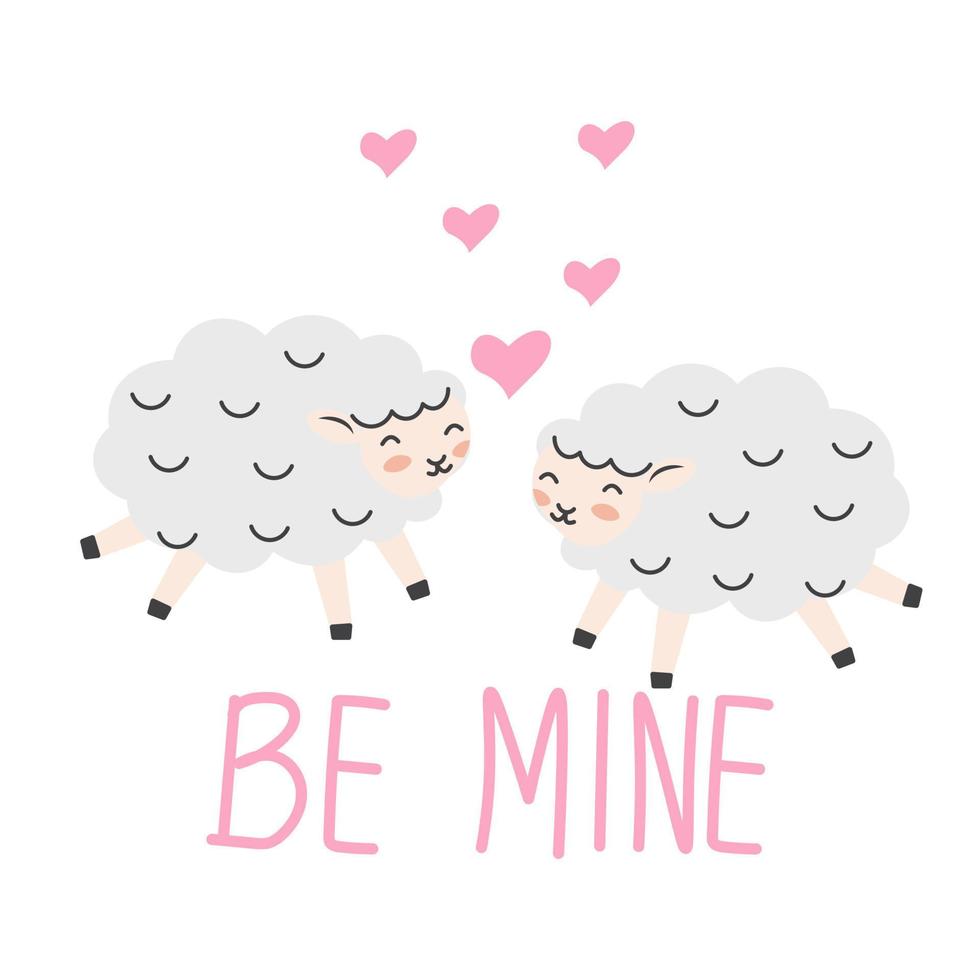 Valentine's day background with cute sheep cartoon and heart sign symbol vector
