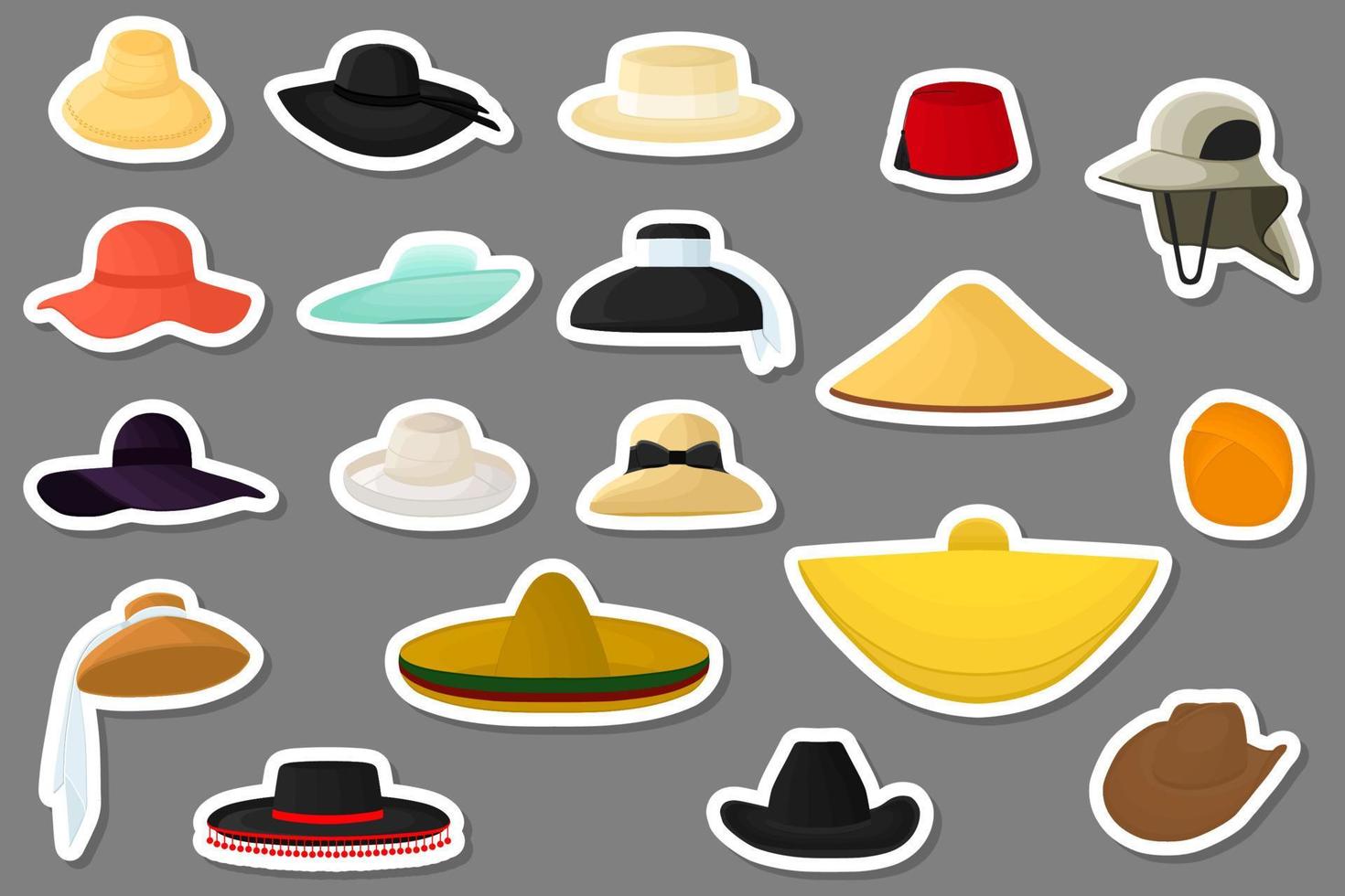 Illustration on theme big kit different types hats, beautiful caps vector