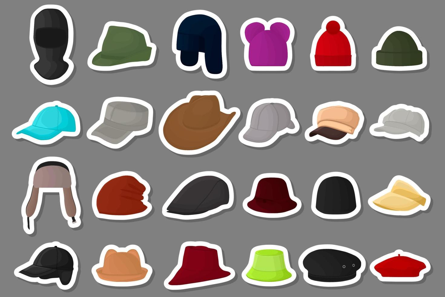 Illustration on theme big kit different types hats, beautiful caps vector