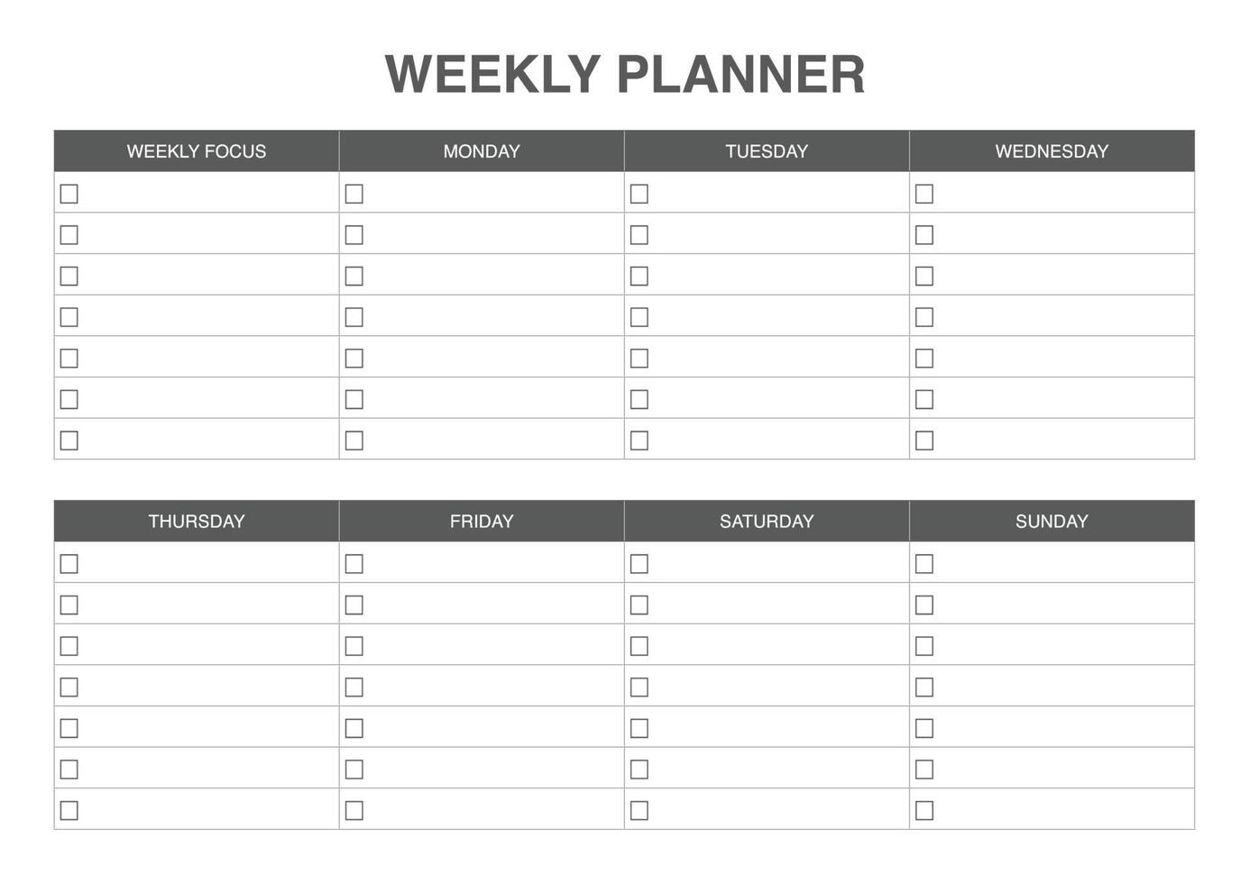 Weekly planner printable, simple and minimalist template vector