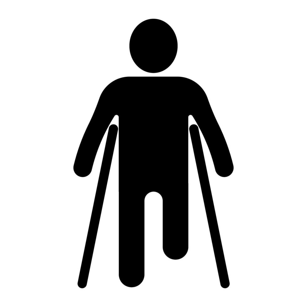 Injured patient on crutches with leg bone fracture injury vector