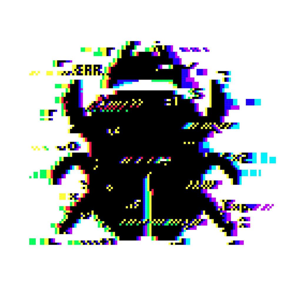 Glitch bug, TV screen pixel noise, VHS play effect vector