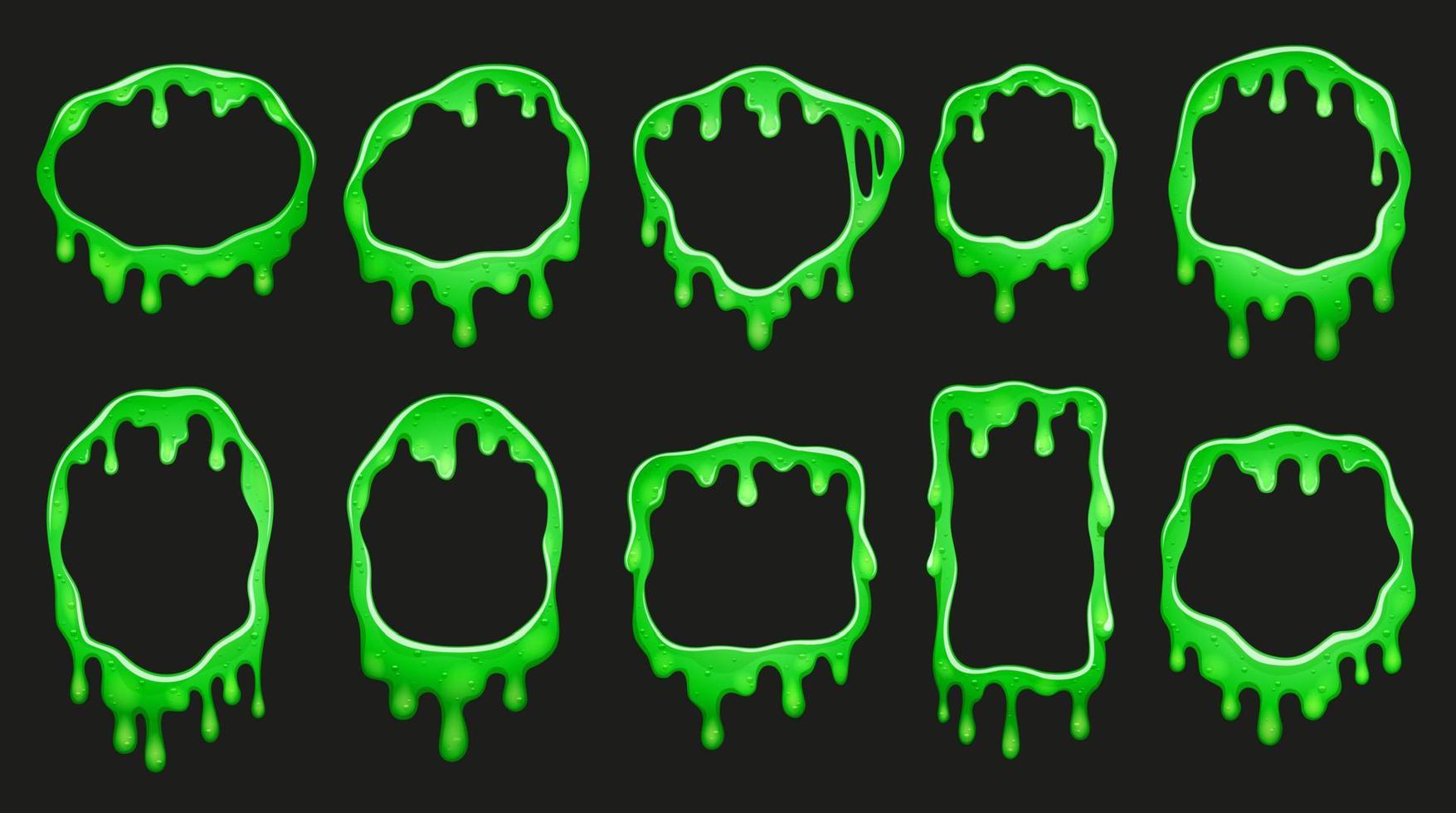 Green slime frames, cartoon vector set of borders