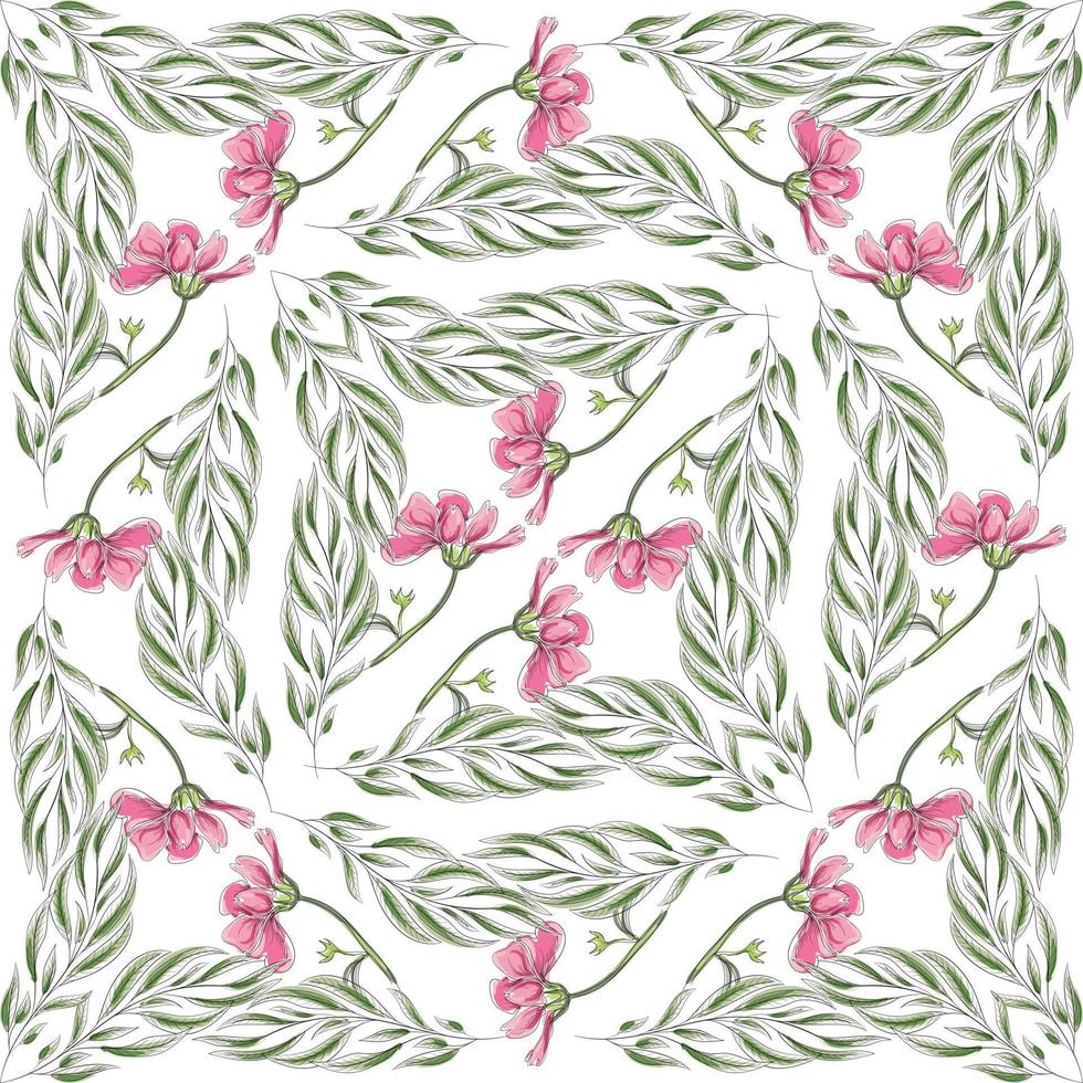 moderno floral patrón, flores y hojas en un blanco antecedentes. un elegante modelo para de moda huellas dactilares. verde hojas y rosado flores vector