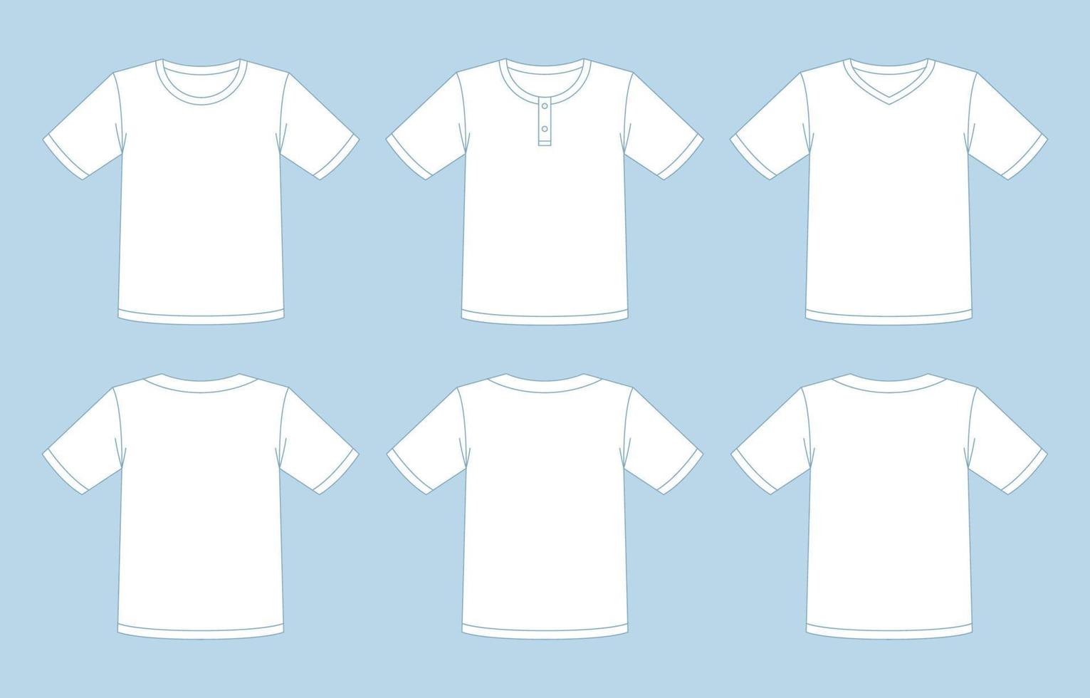 Set of White Outline T Shirt Mock Up vector