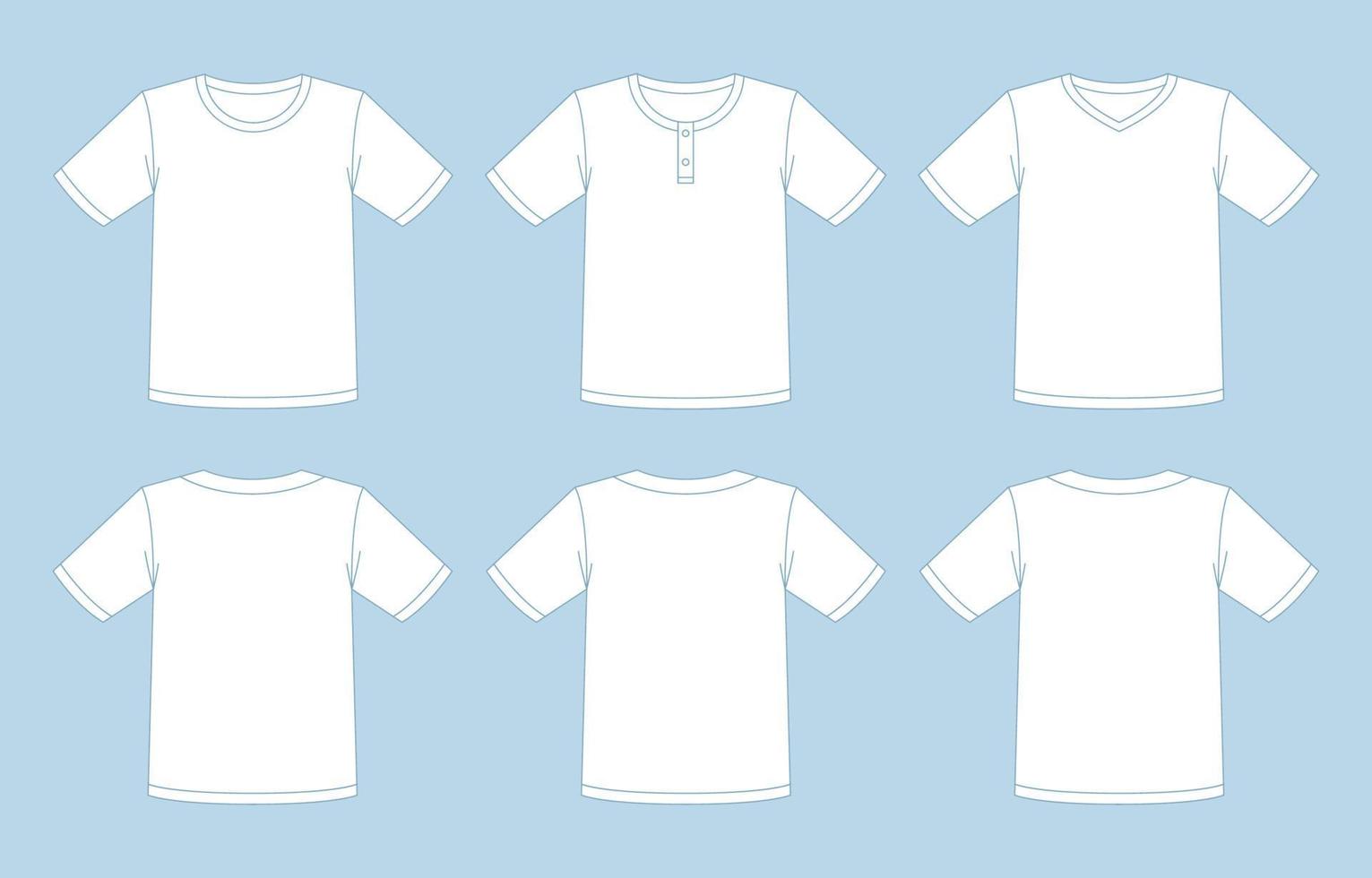 Set of White Outline T Shirt Mock Up vector