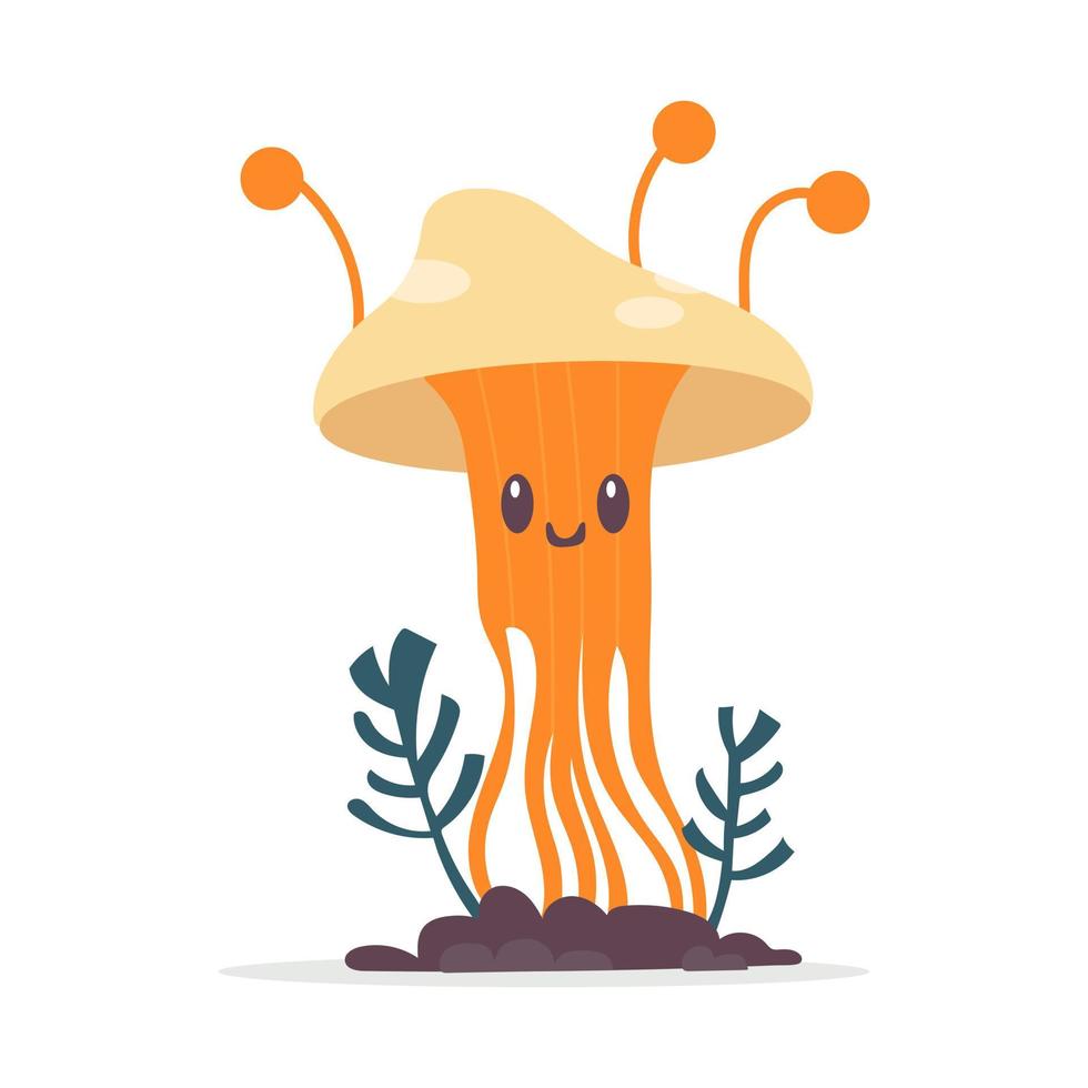 Cute mushroom. Cartoon fungus cordyceps. Mushroom spread concept. Microorganisms. Funny character on white background vector