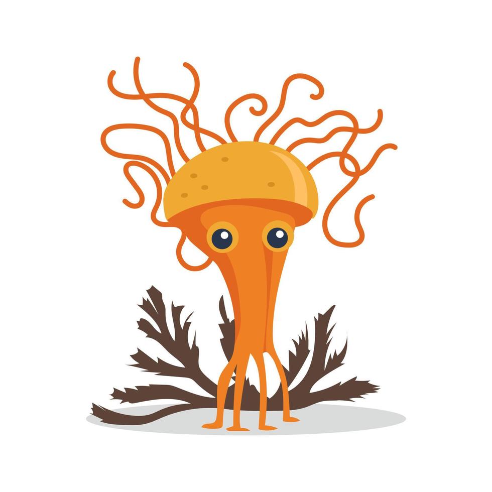 Cute mushroom. Cartoon fungus cordyceps. Mushroom spread concept. Microorganisms. Funny character on white background vector