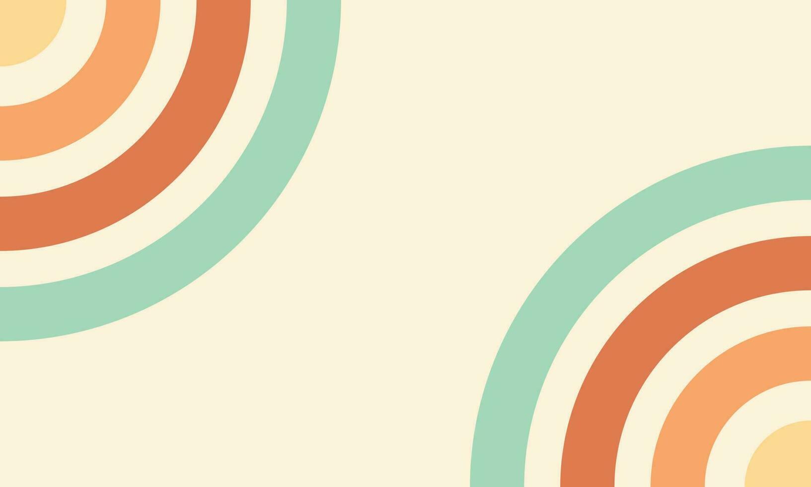Colorful 60s and 70s circular stripes style vector illustration design. Vector of rainbow curve and colorful, geometric 70s and 60s groovy illustration