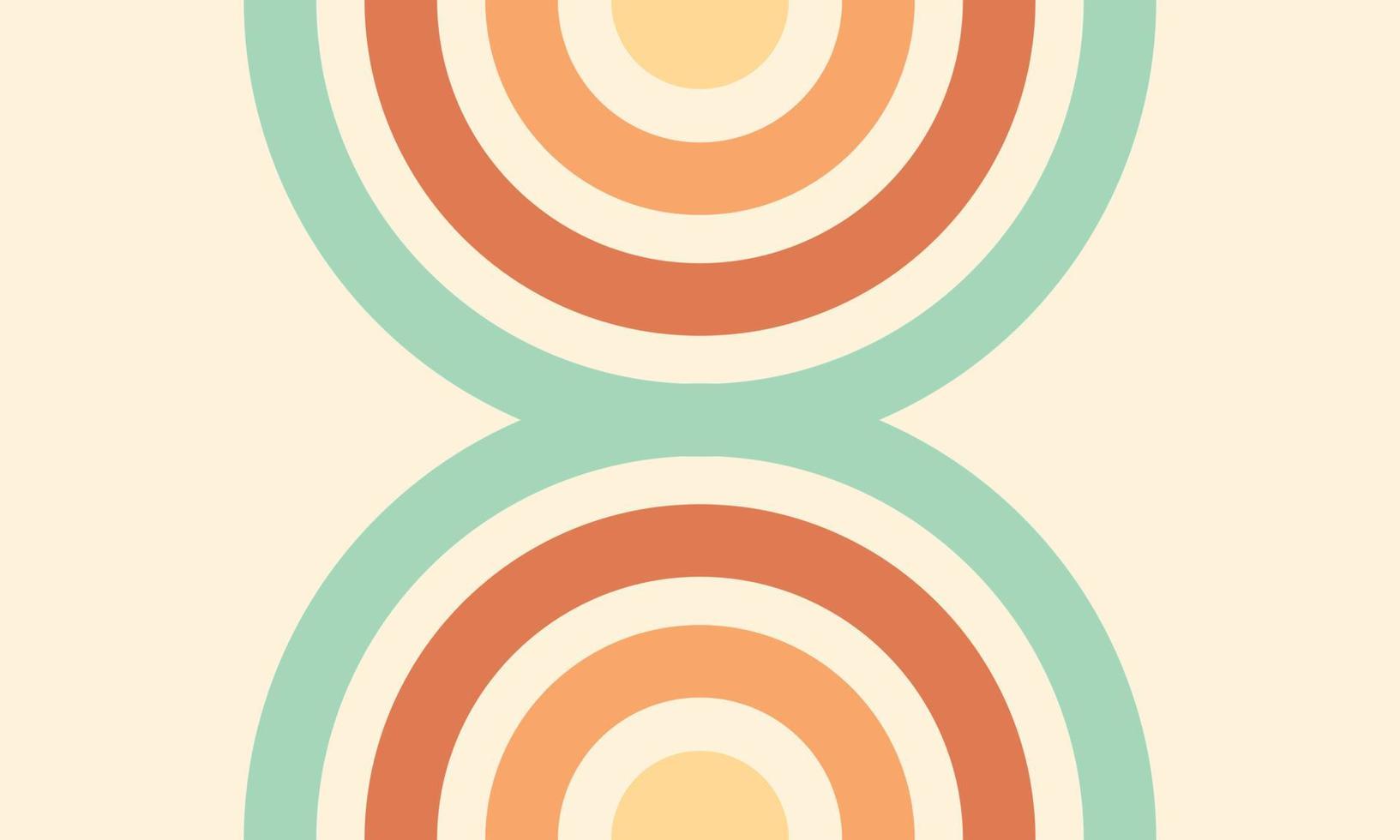 Colorful 60s and 70s circular stripes style vector illustration design. Abstract minimalist retro background with rounded stripe elements