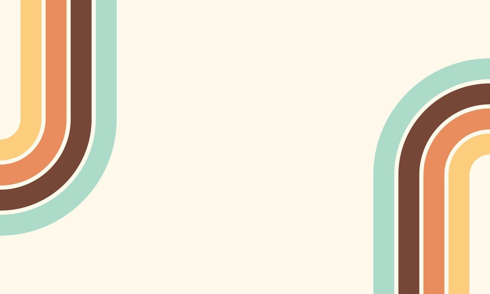 Vector of rainbow curve and colorful, geometric 70s and 60s groovy illustration. Colorful 60s and 70s circular stripes style vector illustration design.