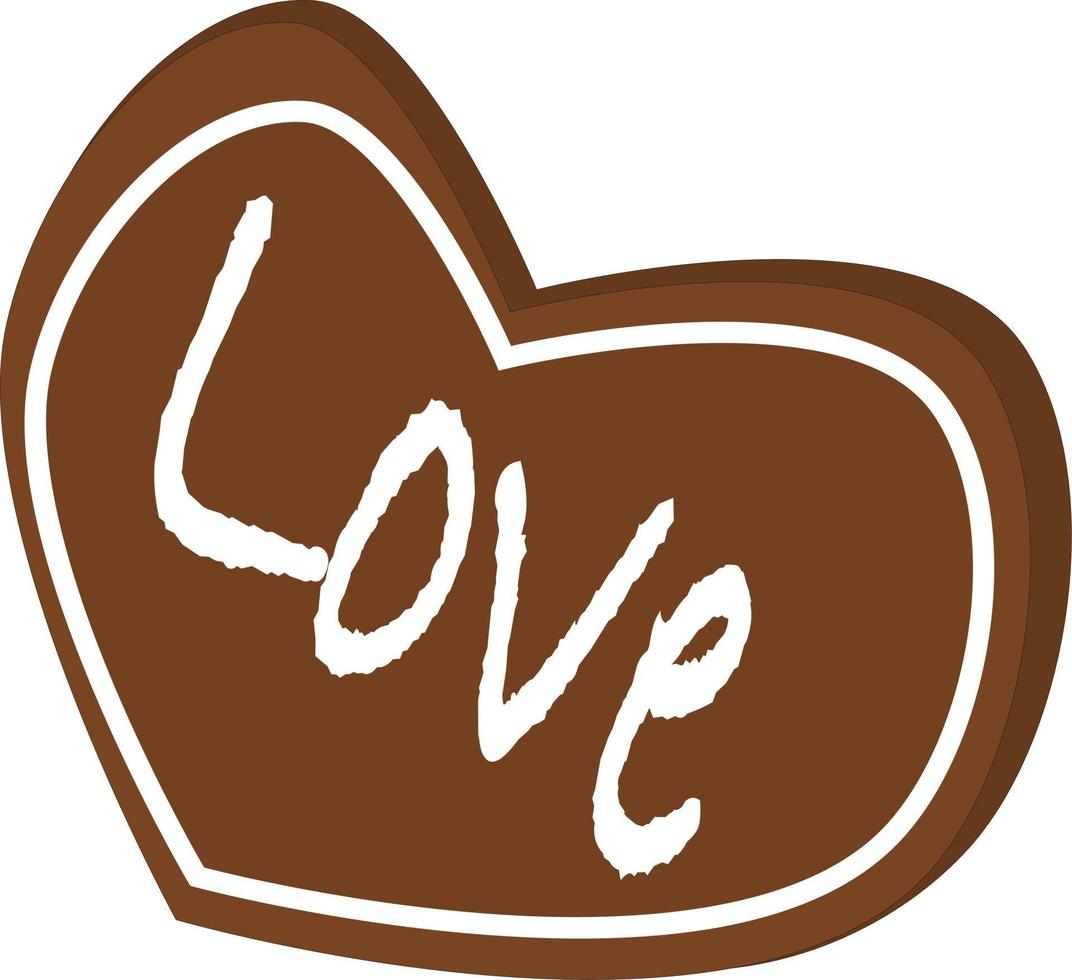 Love text art design on chocolate heart shape vector illustration. Food vector.