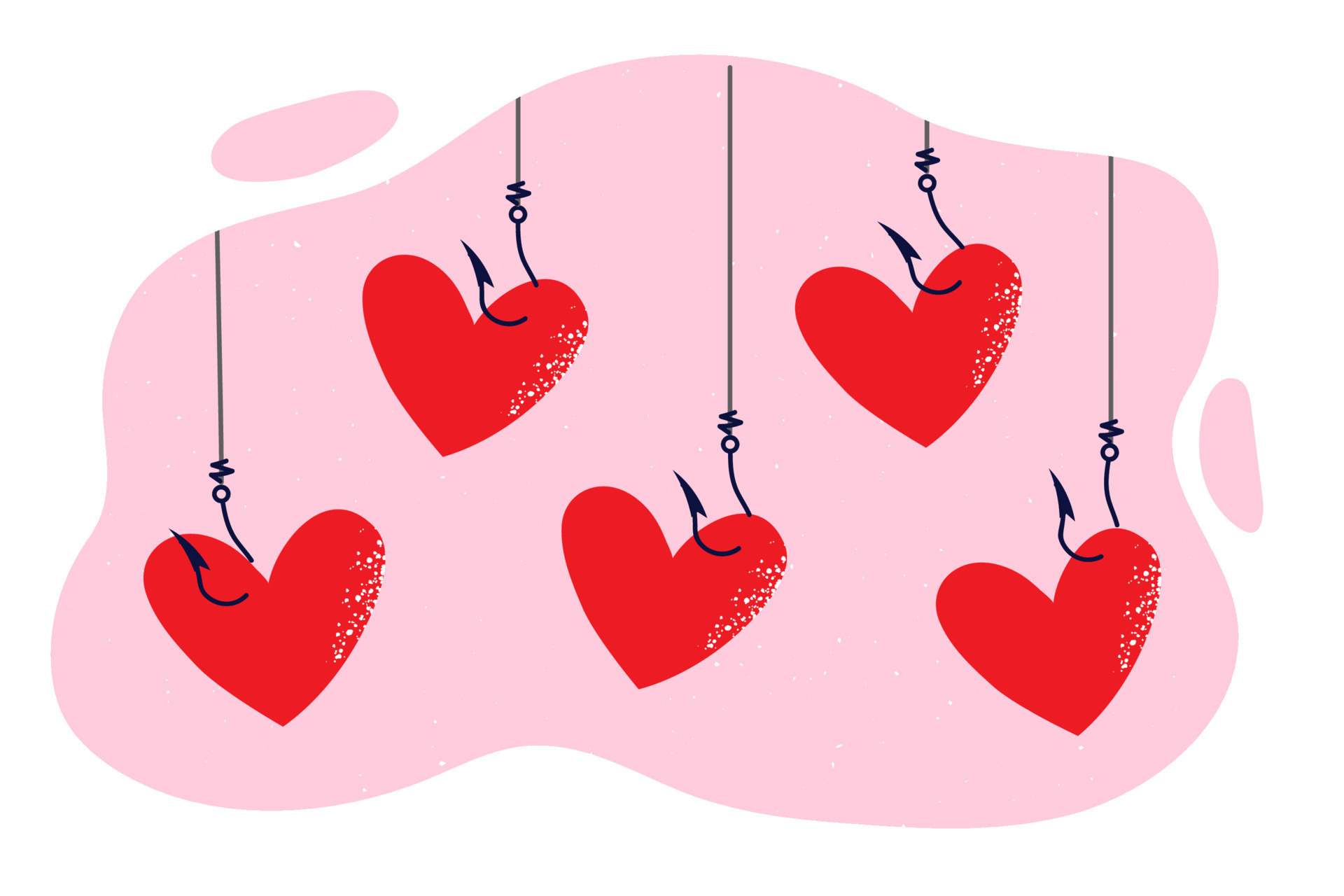 Red hearts hanging on hooks of fishing rods as metaphor for traps for  people seeking romantic relationships and love connections. concept of  finding soul mate for romantic relationships and marriage 22050382 Vector