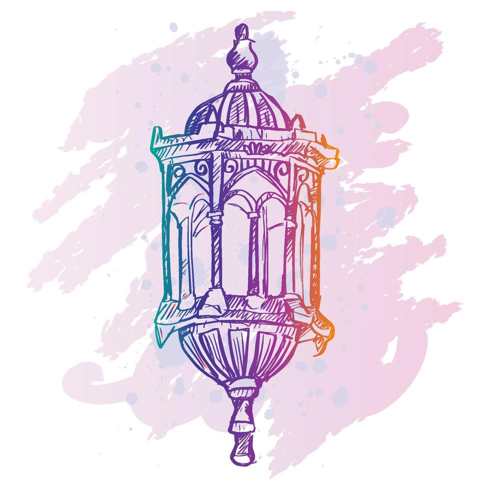 Hand drawn sketch of lantern Arabic vector