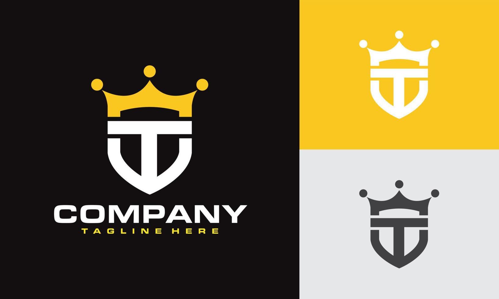 letter T shield crown logo vector