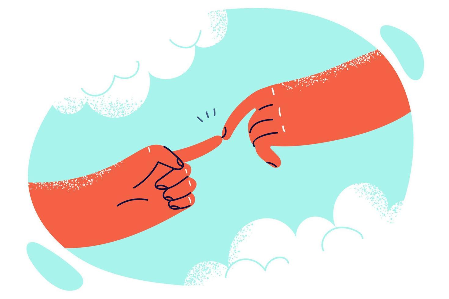 Two hands reach out to touch fingers, symbolizing cooperation and joint