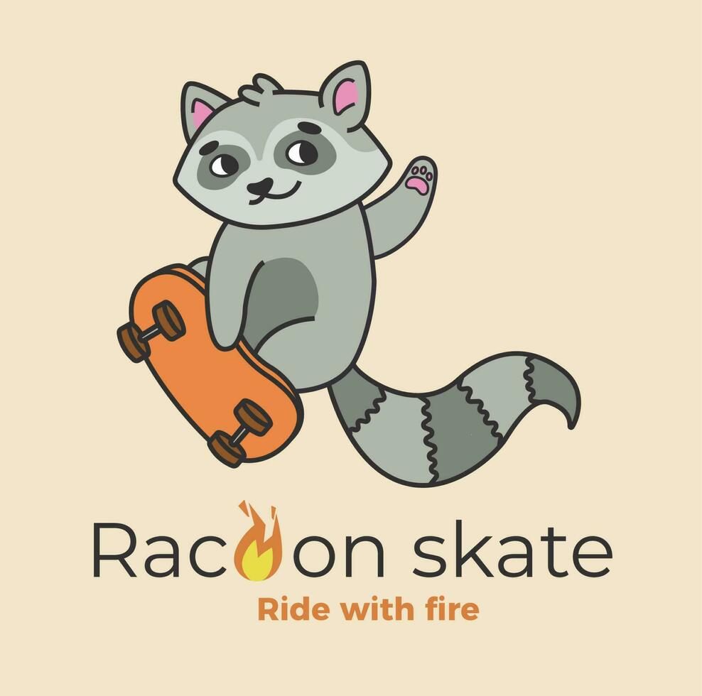 The raccoon does tricks on the skateboard. Vector image.