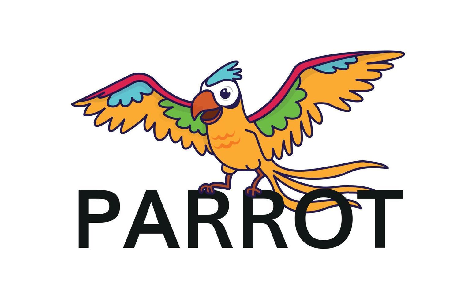 illustration with a multicolored parrot. The parrot spread its wings. Vector