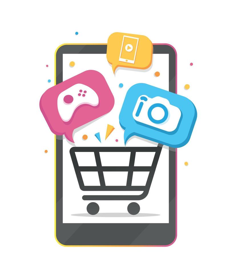 Mobile phone with shopping cart. Icon for online store. Vector