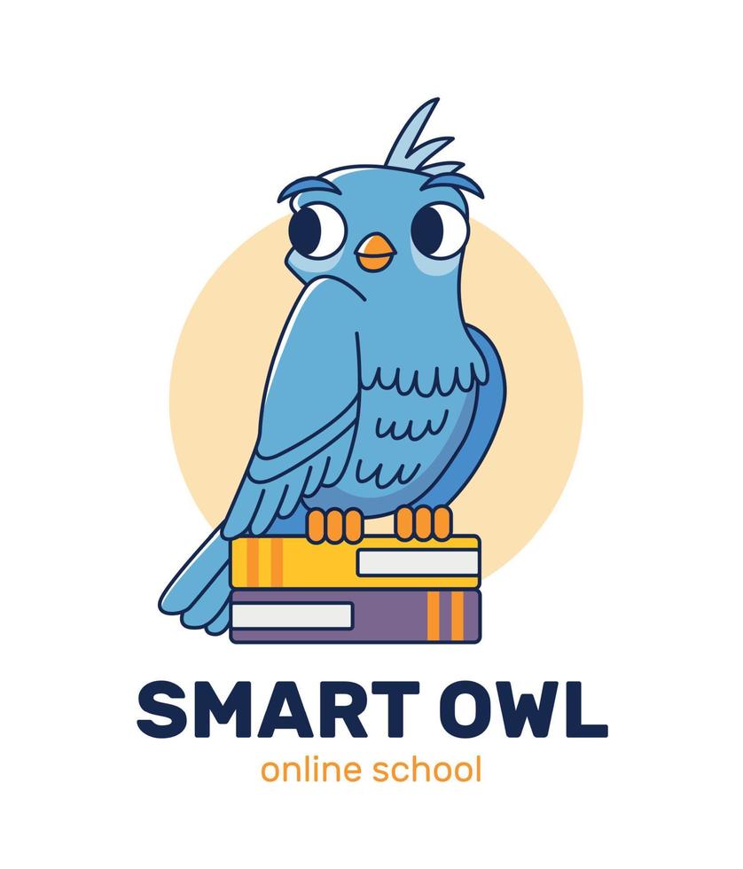 Owl on books. Cute bird. Vector illustration