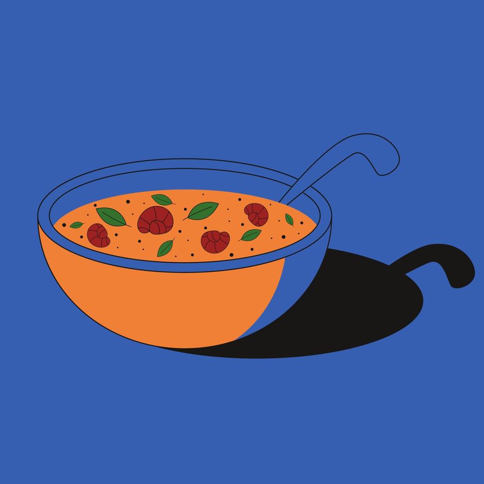 Tom yum soup with shrimp. Asian dish illustration vector