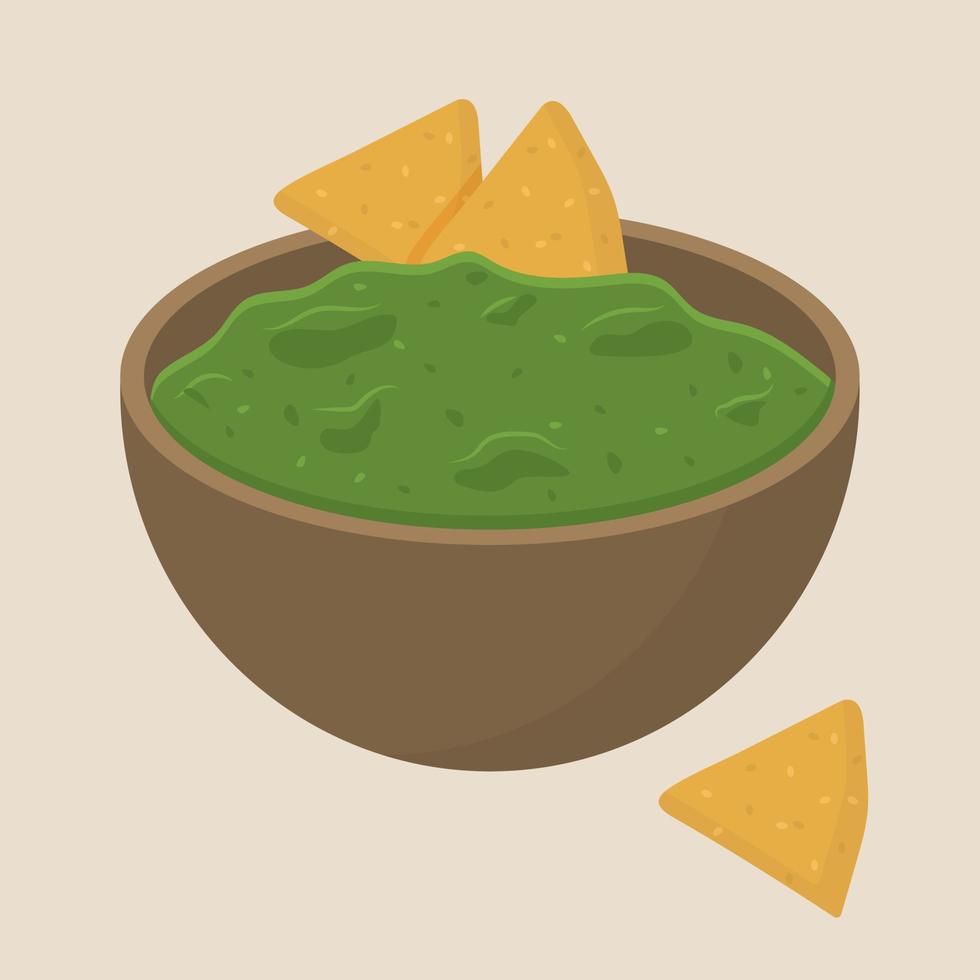 Guacamole with chips. Illustration on the theme of Latin American food vector