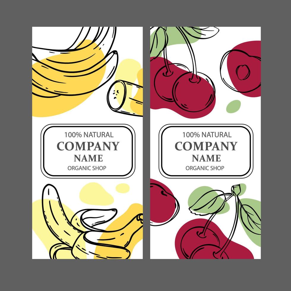 CHERRY AND BANANA Label Templates Vintage Sketch Vector Set
