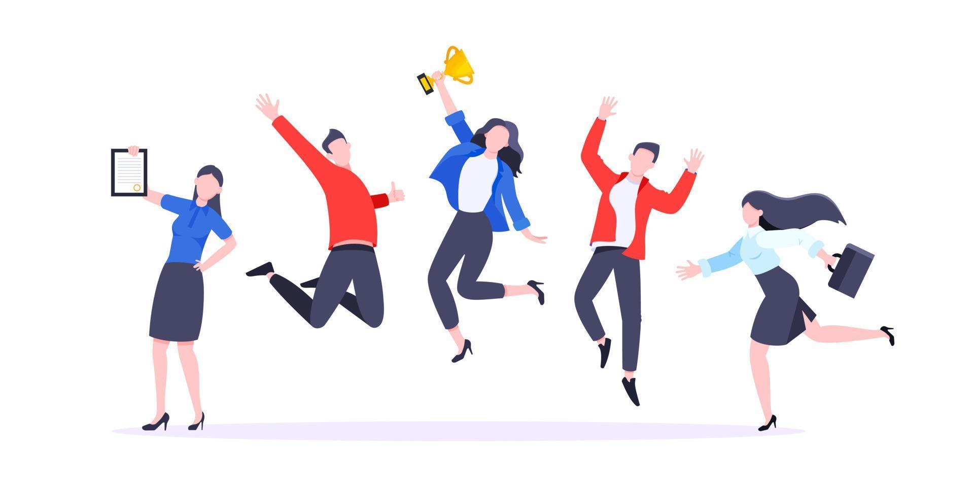 Happy business team employee team winners award ceremony flat style design vector illustration.