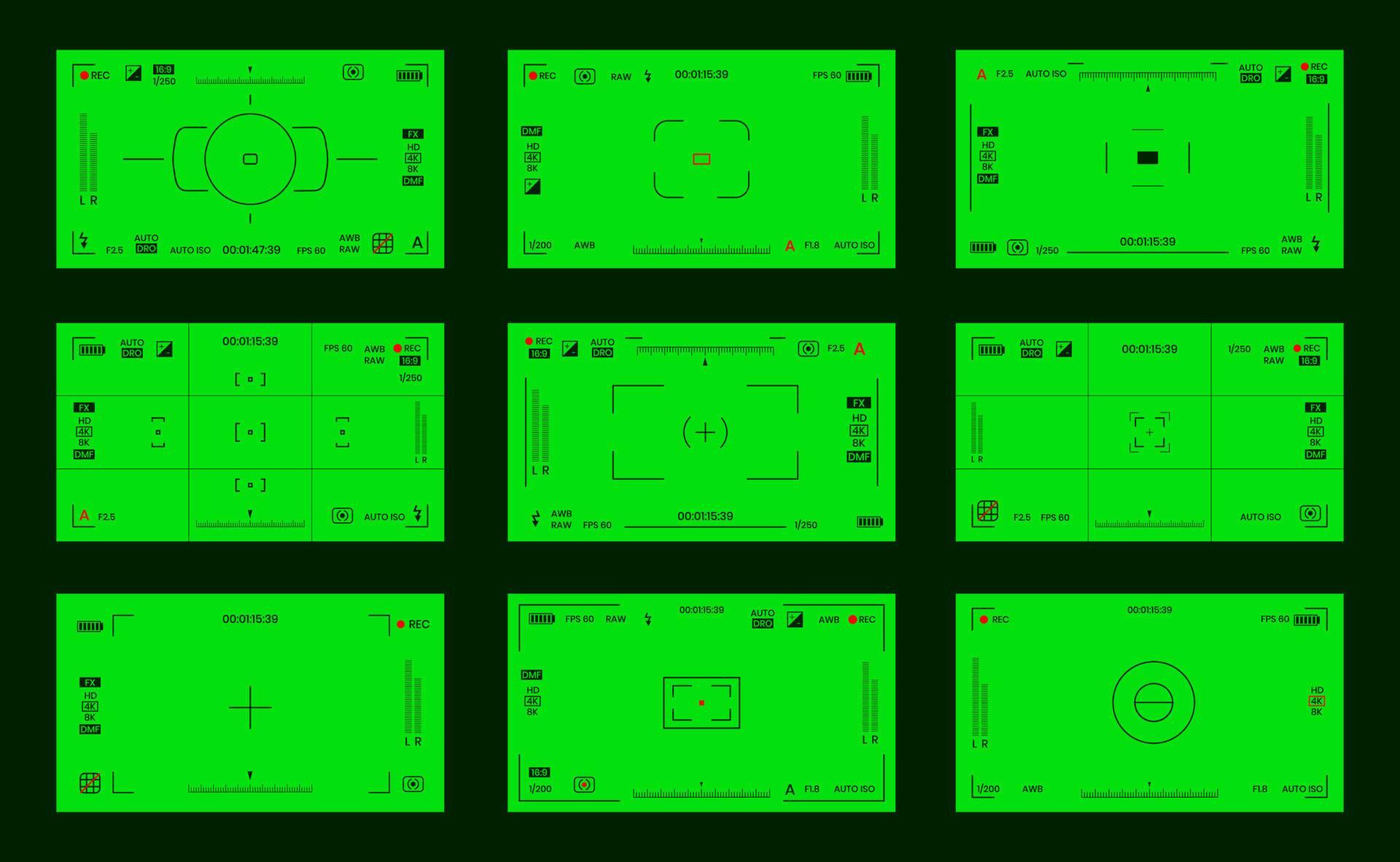 Green colored chroma key camera rec frame viewfinder overlay background