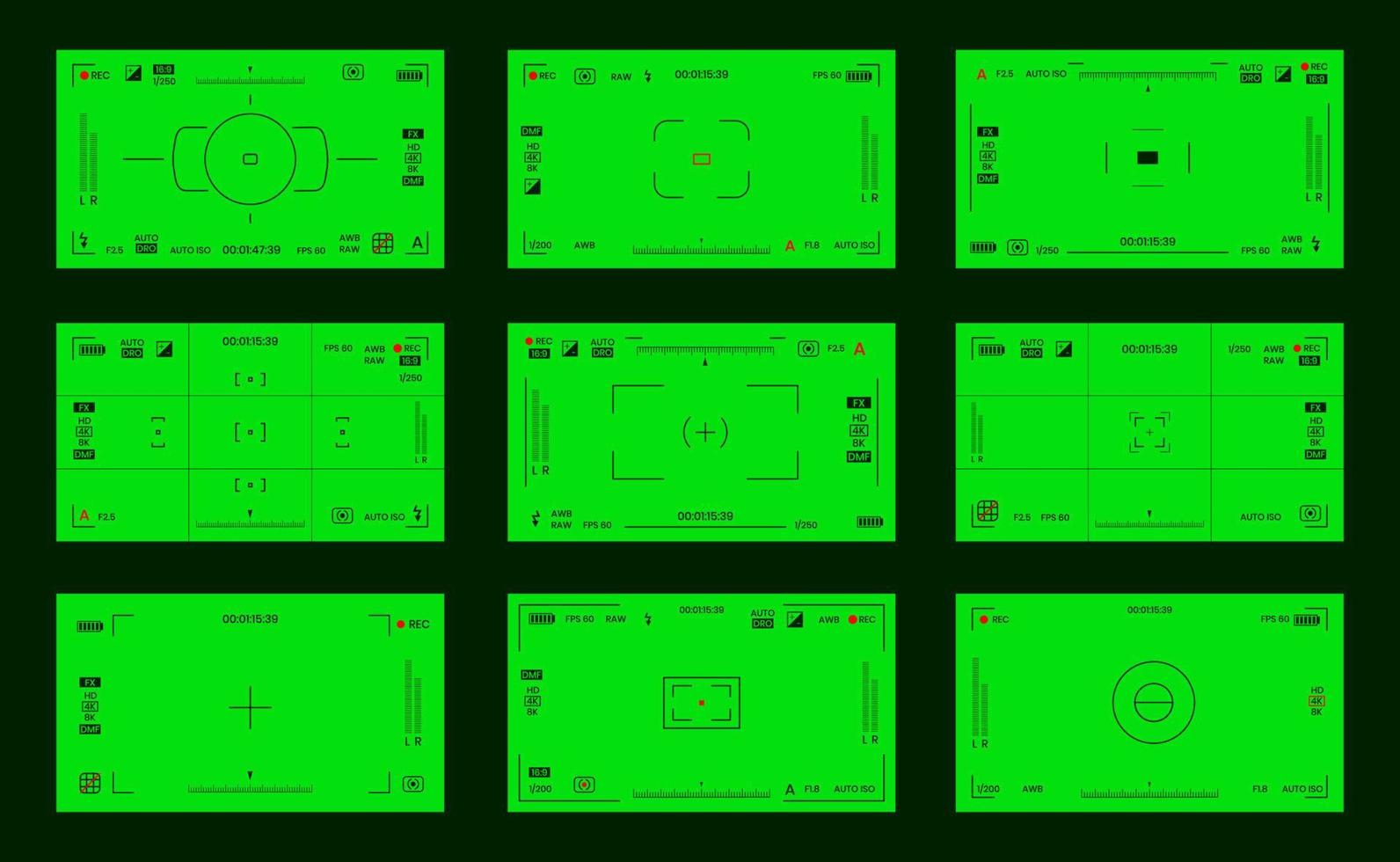 Green colored chroma key camera rec frame viewfinder overlay background screen flat style design vector illustration.