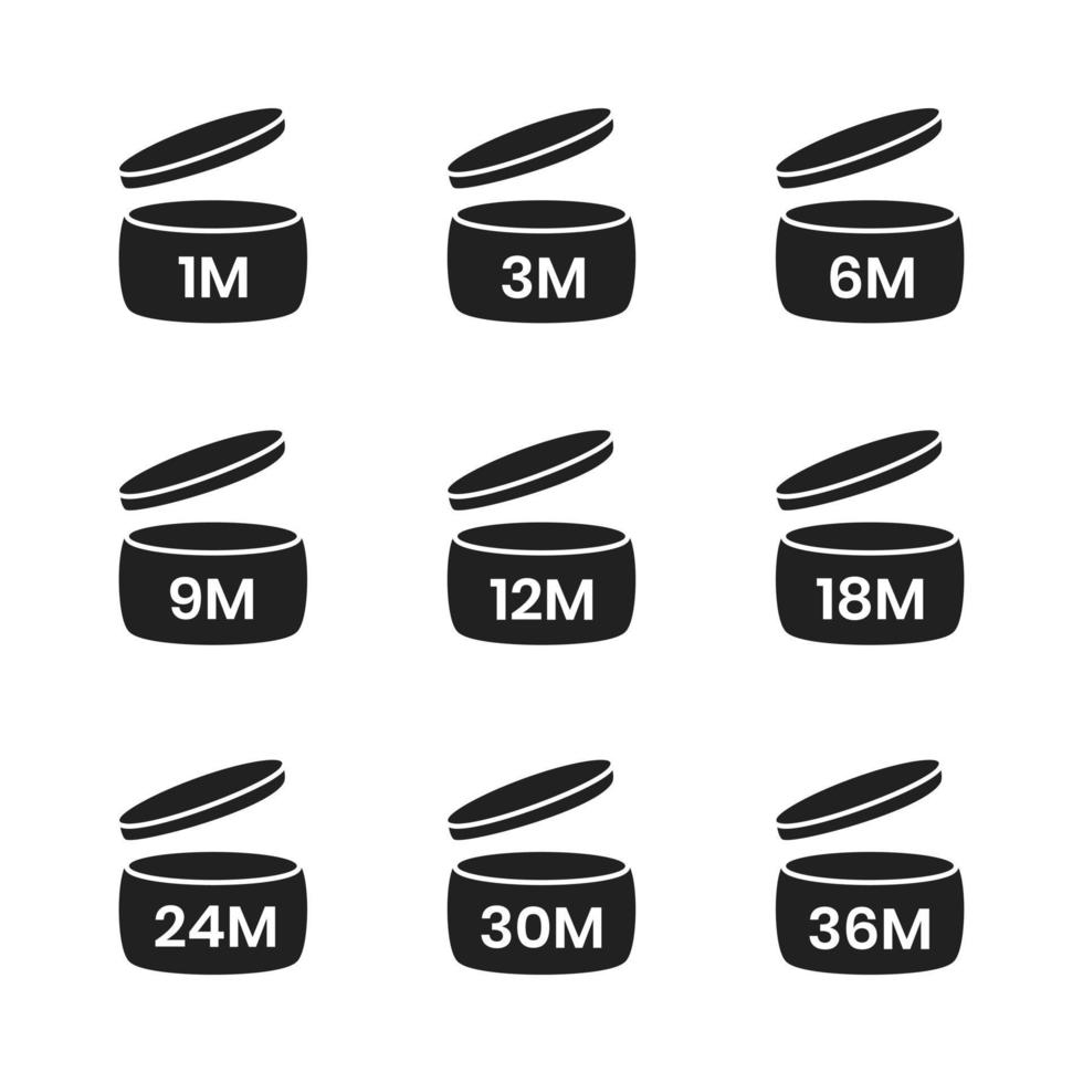 PAO, period after open icon sign set flat style design vector illustration isolated on white bd.