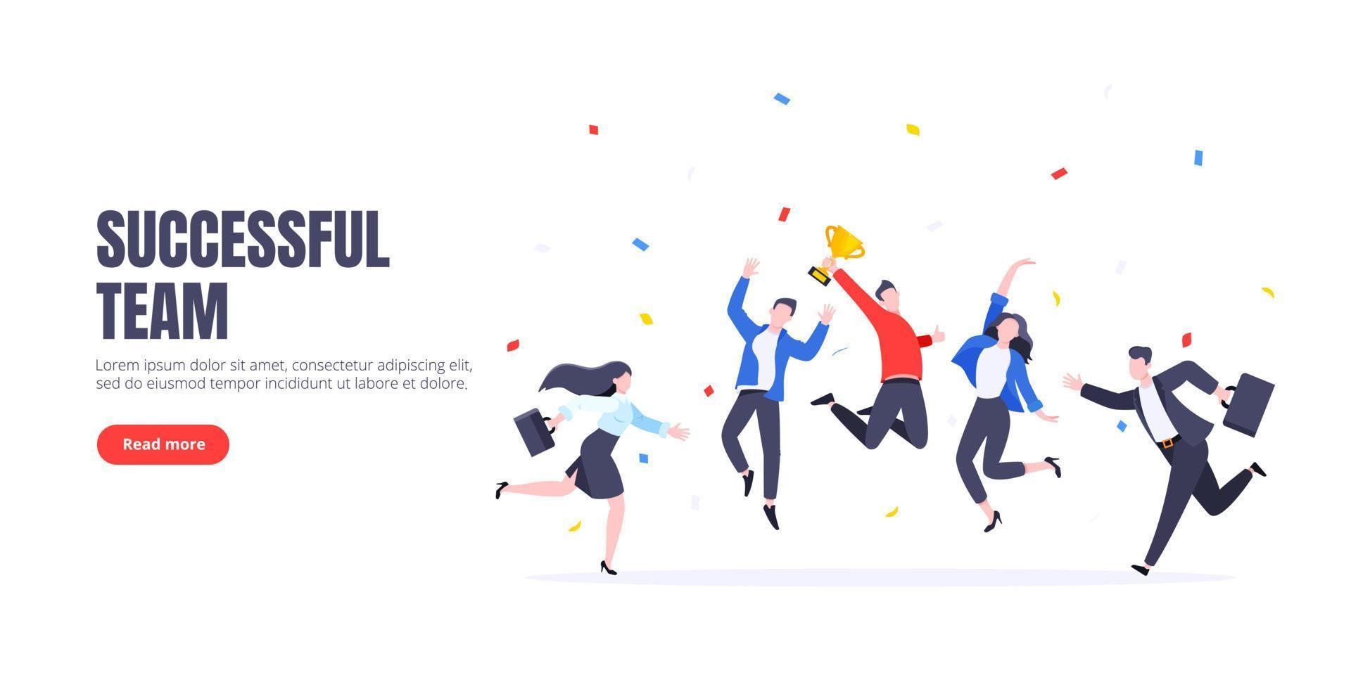 Happy business team employee winners award ceremony flat style design vector illustration.