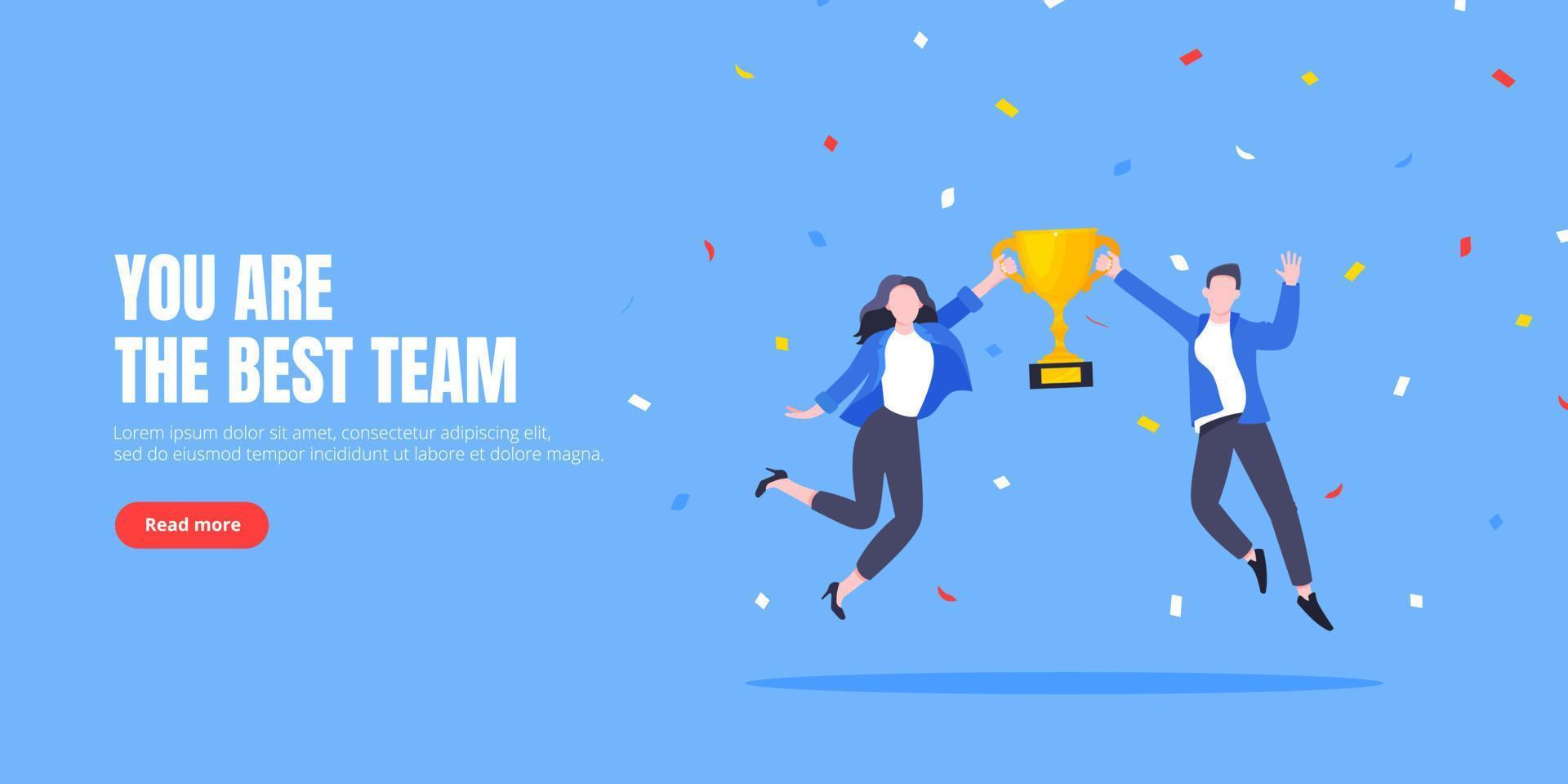 Happy business employee team winners award ceremony flat style design vector illustration.