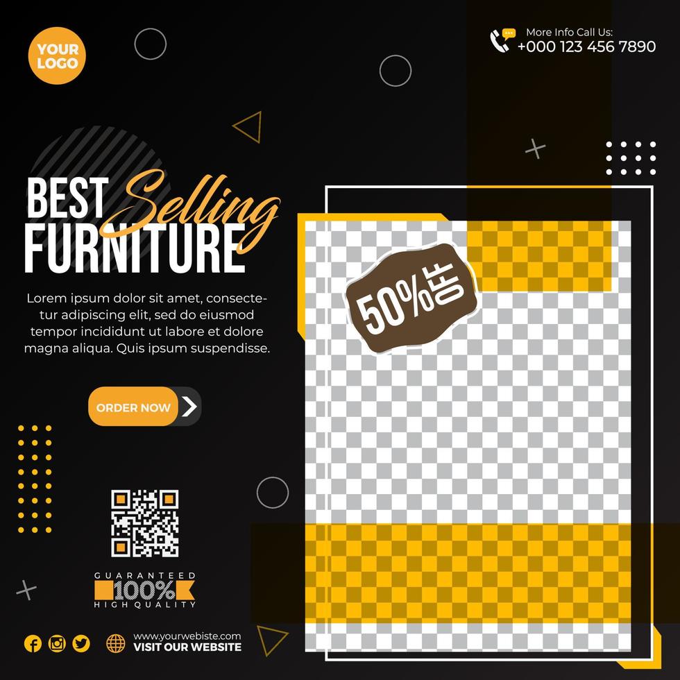 Minimalist furniture and home interior sale banner or social media post template. vector