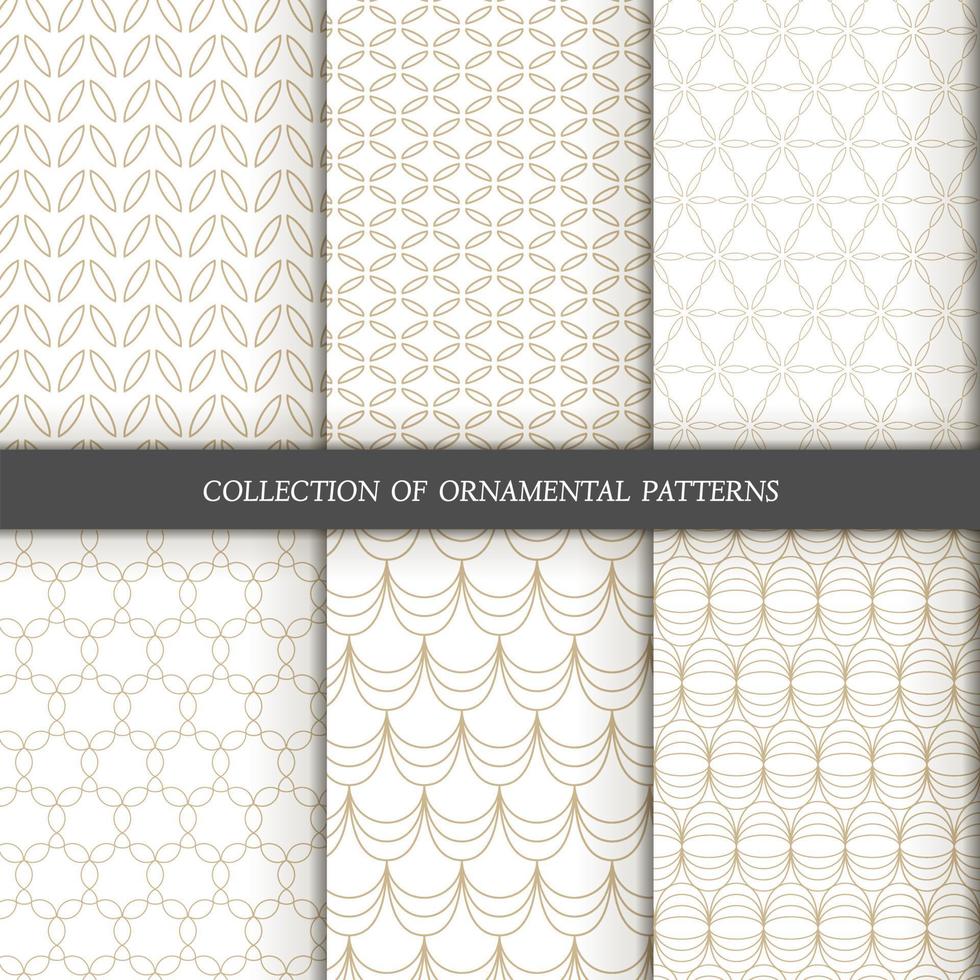 Set of 6 vector seamless patterns. Geometrical patterns on a white background.